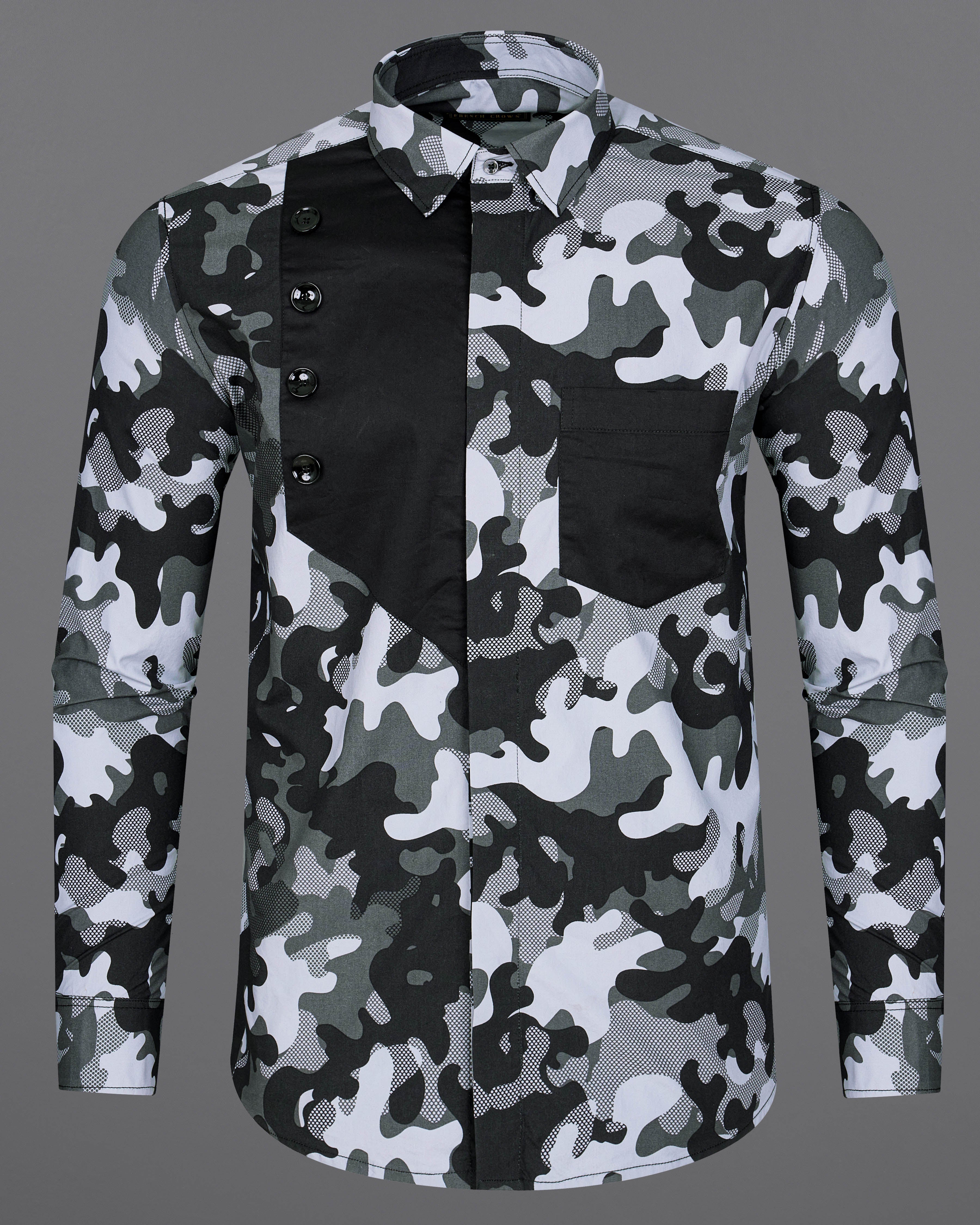 Gunmetal Gray with Black and White Camouflage Printed Premium Tencel Designer Shirt 8909-P311-38, 8909-P311-H-38,  8909-P311-39,  8909-P311-H-39,  8909-P311-40,  8909-P311-H-40,  8909-P311-42,  8909-P311-H-42,  8909-P311-44,  8909-P311-H-44,  8909-P311-46,  8909-P311-H-46,  8909-P311-48,  8909-P311-H-48,  8909-P311-50,  8909-P311-H-50,  8909-P311-52,  8909-P311-H-52