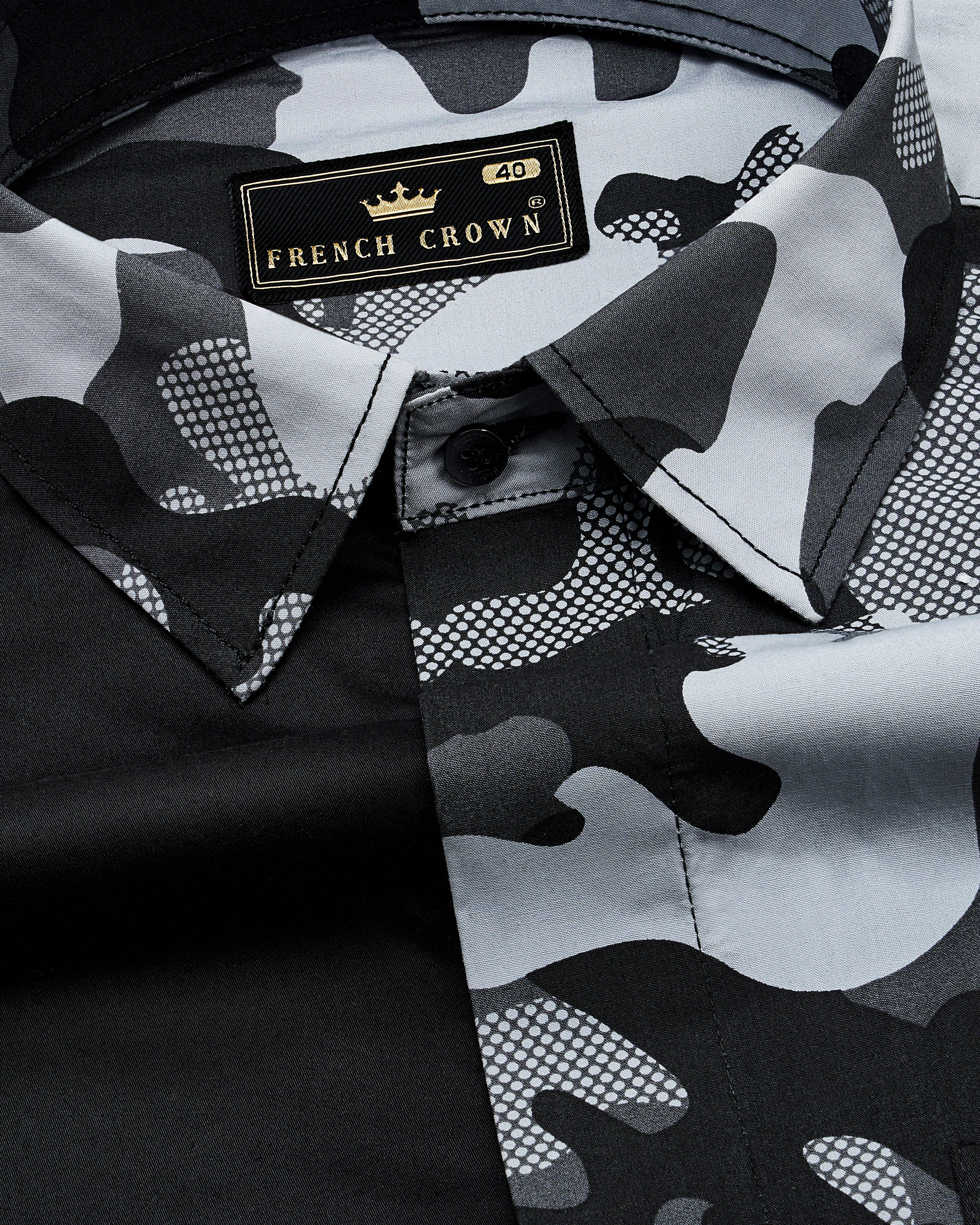 Gunmetal Gray with Black and White Camouflage Printed Premium Tencel Designer Shirt 8909-P311-38, 8909-P311-H-38,  8909-P311-39,  8909-P311-H-39,  8909-P311-40,  8909-P311-H-40,  8909-P311-42,  8909-P311-H-42,  8909-P311-44,  8909-P311-H-44,  8909-P311-46,  8909-P311-H-46,  8909-P311-48,  8909-P311-H-48,  8909-P311-50,  8909-P311-H-50,  8909-P311-52,  8909-P311-H-52