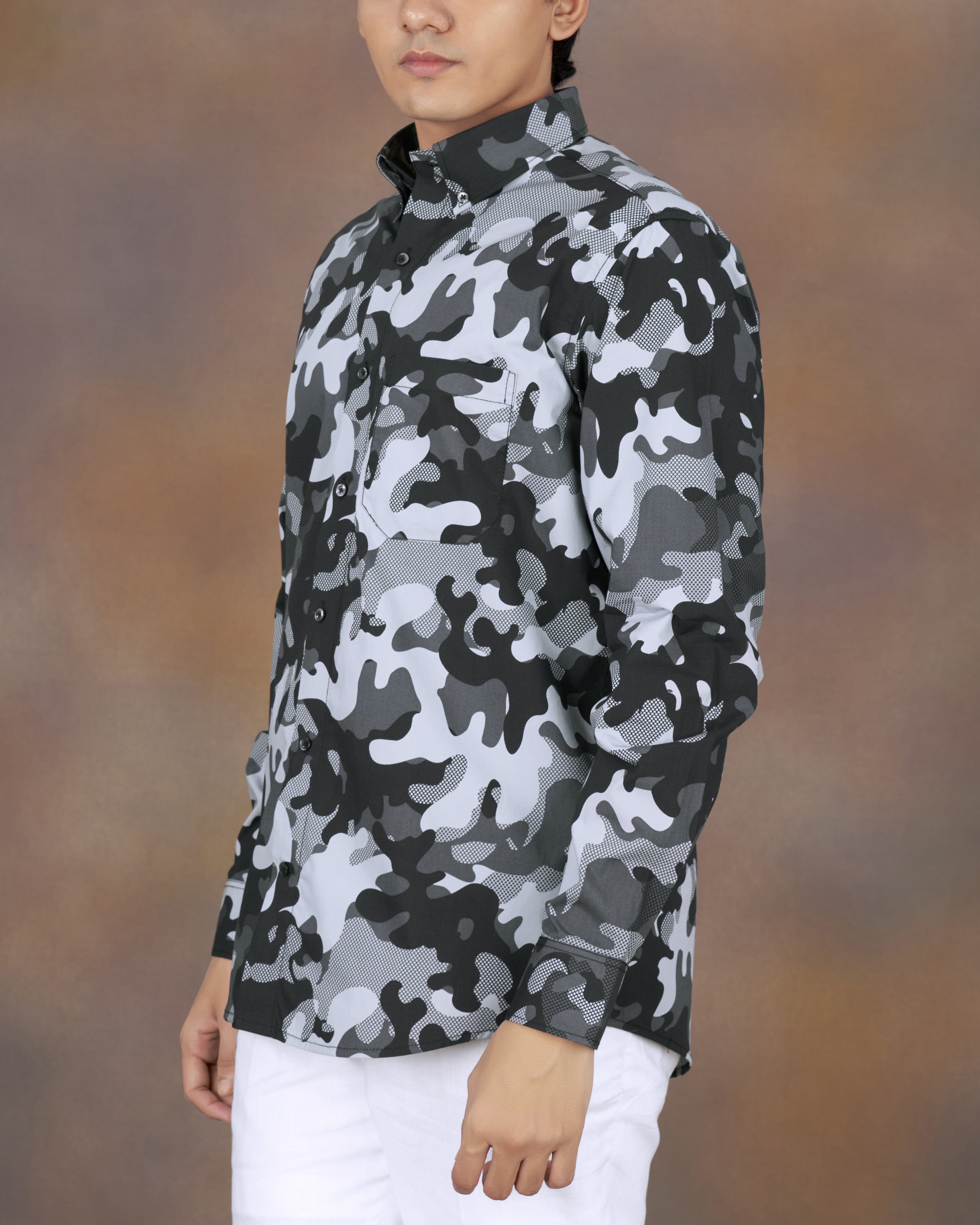 Jade Black with Gunmetal Gray and Haze Blue Camouflage Printed Royal Oxford Shirt