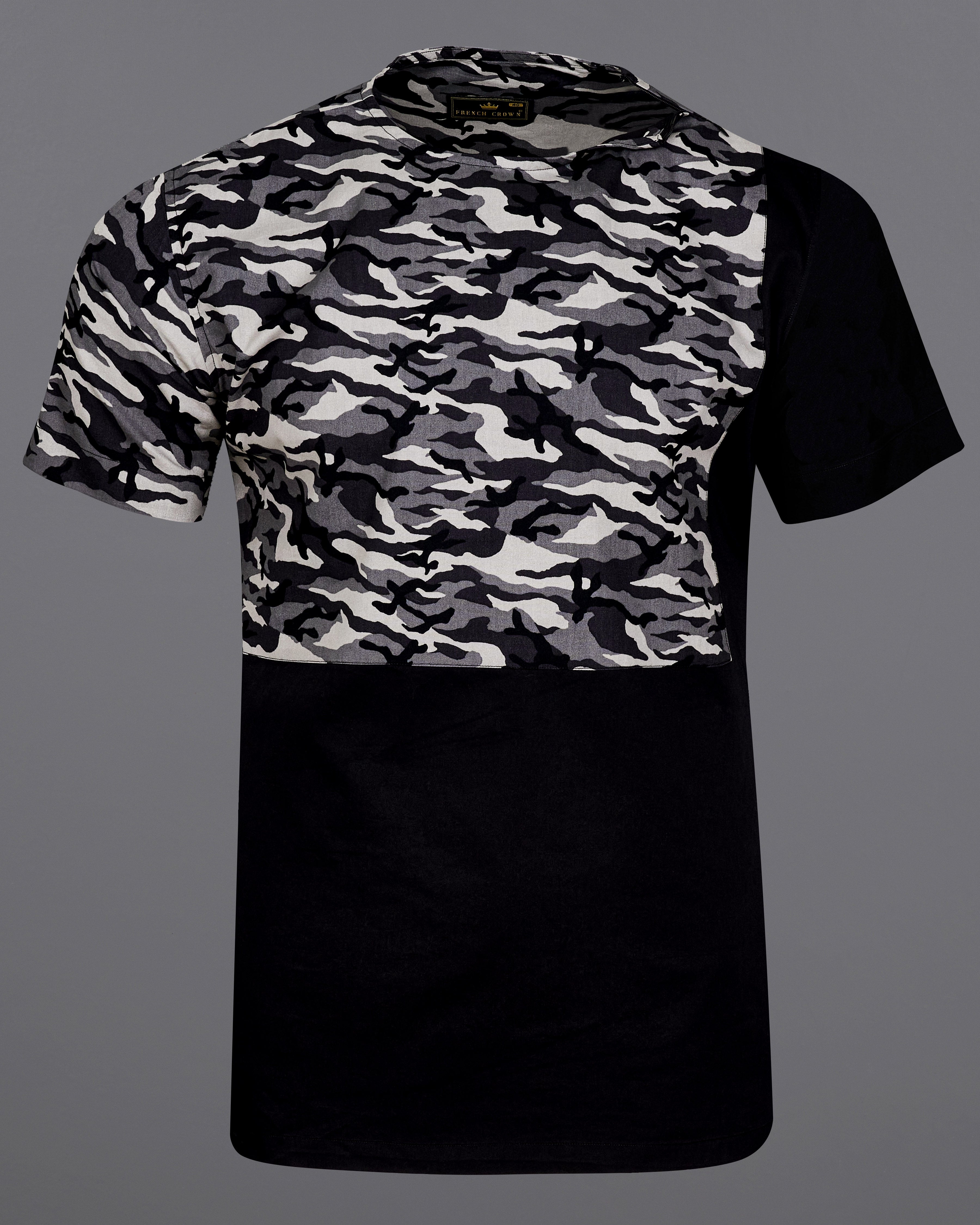 Half Camouflage Printed and Half-Black Royal Oxford Designer Bush Shirt 8912-WOC-P339-38, 8912-WOC-P339-H-38,  8912-WOC-P339-39,  8912-WOC-P339-H-39,  8912-WOC-P339-40,  8912-WOC-P339-H-40,  8912-WOC-P339-42,  8912-WOC-P339-H-42,  8912-WOC-P339-44,  8912-WOC-P339-H-44,  8912-WOC-P339-46,  8912-WOC-P339-H-46,  8912-WOC-P339-48,  8912-WOC-P339-H-48,  8912-WOC-P339-50,  8912-WOC-P339-H-50,  8912-WOC-P339-52,  8912-WOC-P339-H-52