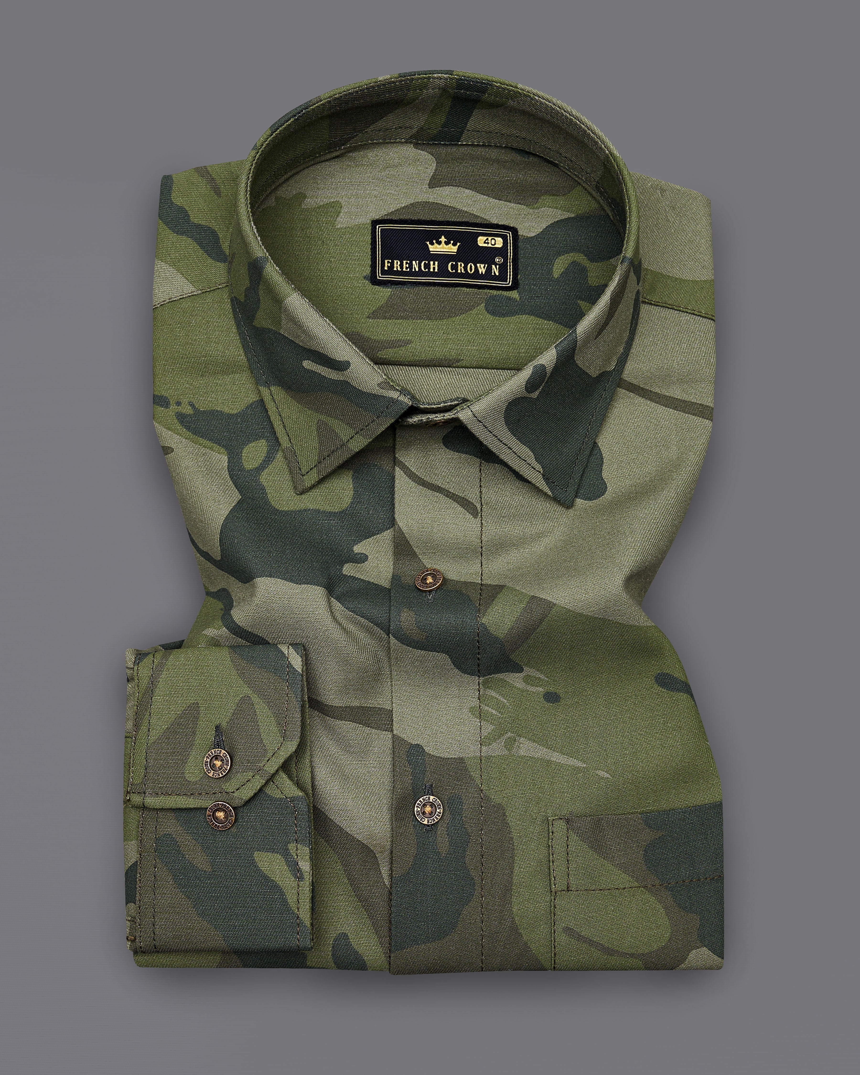 Fuscous Green with Birch Dark Green Camouflage Printed Royal Oxford Shirt 8913-MB-38, 8913-MB-H-38,  8913-MB-39,  8913-MB-H-39,  8913-MB-40,  8913-MB-H-40,  8913-MB-42,  8913-MB-H-42,  8913-MB-44,  8913-MB-H-44,  8913-MB-46,  8913-MB-H-46,  8913-MB-48,  8913-MB-H-48,  8913-MB-50,  8913-MB-H-50,  8913-MB-52,  8913-MB-H-52