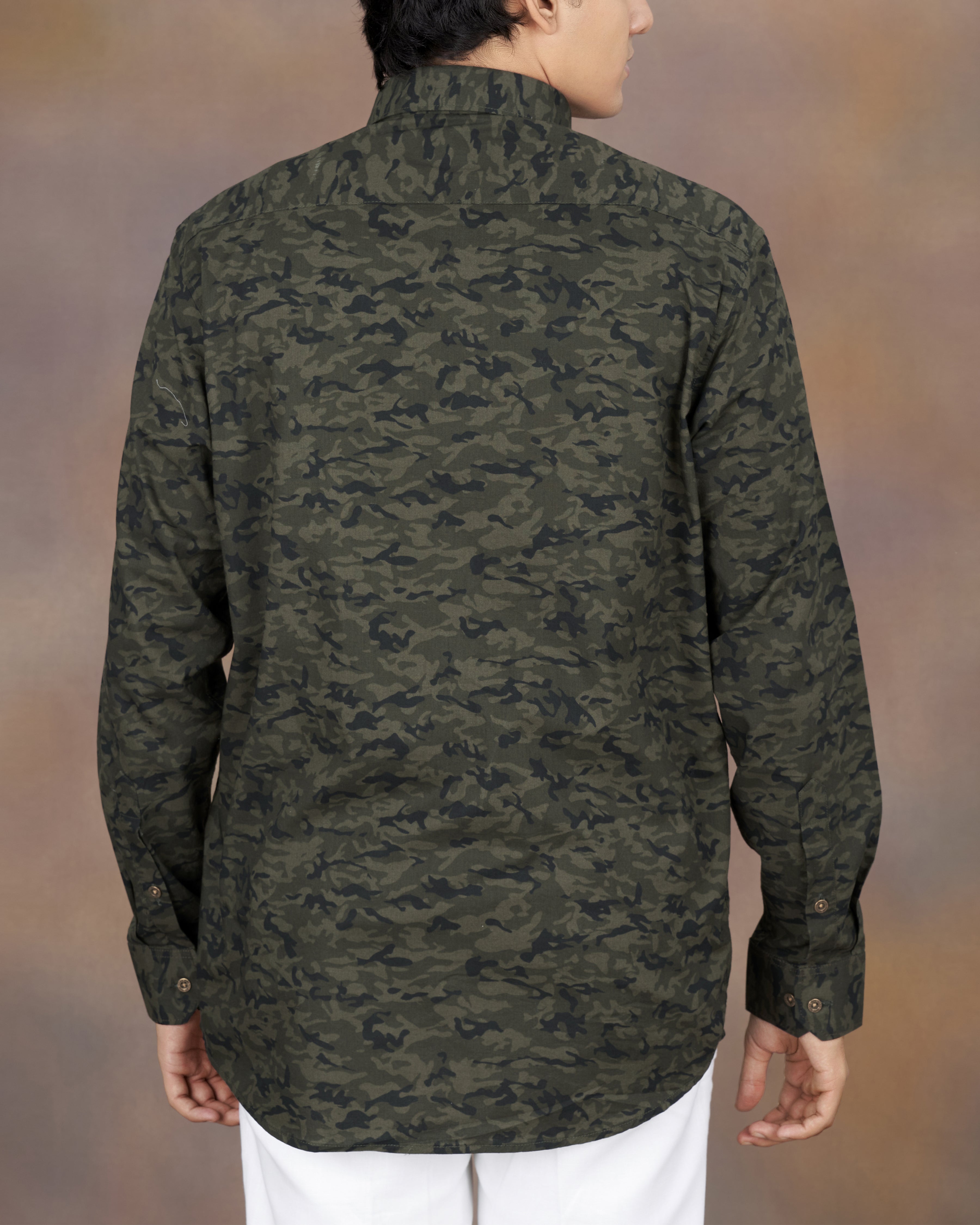 Eternity Green with Mirage Gray Camouflage Printed Premium Cotton Shirt