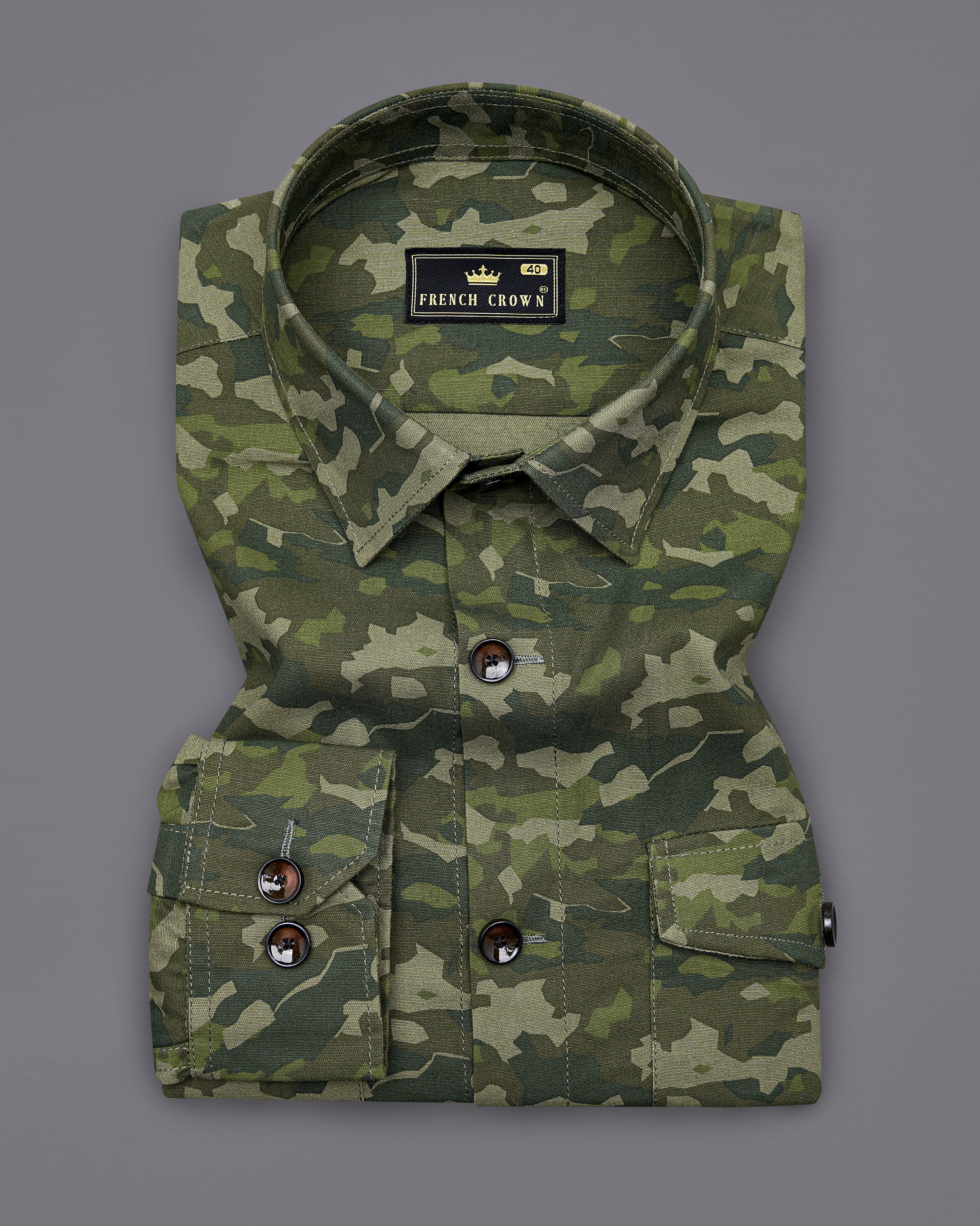 Rifle Green with Stonewall Brown Camouflage Printed Royal Oxford Designer Shirt 8925-P325-38, 8925-P325-H-38,  8925-P325-39,  8925-P325-H-39,  8925-P325-40,  8925-P325-H-40,  8925-P325-42,  8925-P325-H-42,  8925-P325-44,  8925-P325-H-44,  8925-P325-46,  8925-P325-H-46,  8925-P325-48,  8925-P325-H-48,  8925-P325-50,  8925-P325-H-50,  8925-P325-52,  8925-P325-H-52