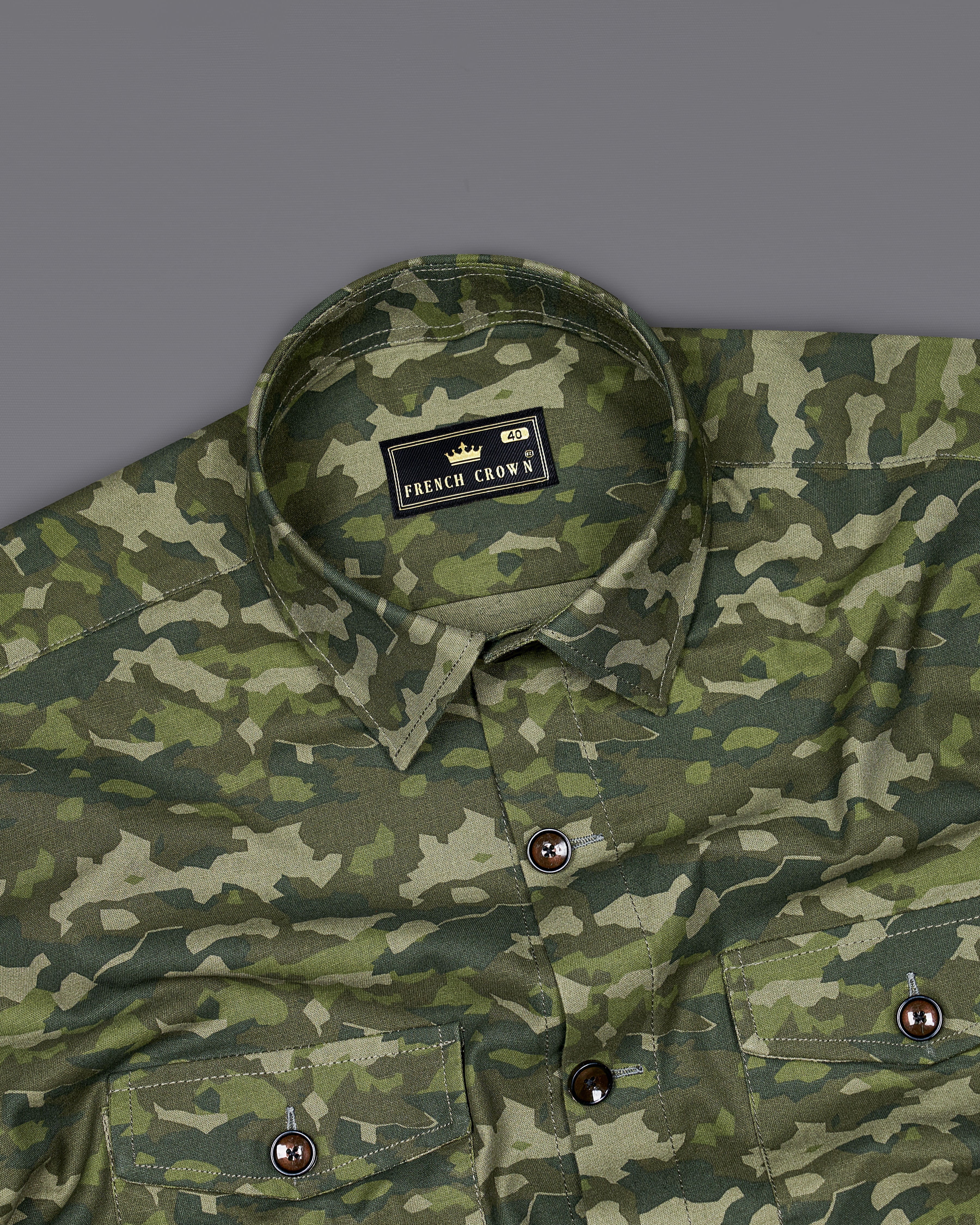 Rifle Green with Stonewall Brown Camouflage Printed Royal Oxford Designer Shirt 8925-P325-38, 8925-P325-H-38,  8925-P325-39,  8925-P325-H-39,  8925-P325-40,  8925-P325-H-40,  8925-P325-42,  8925-P325-H-42,  8925-P325-44,  8925-P325-H-44,  8925-P325-46,  8925-P325-H-46,  8925-P325-48,  8925-P325-H-48,  8925-P325-50,  8925-P325-H-50,  8925-P325-52,  8925-P325-H-52