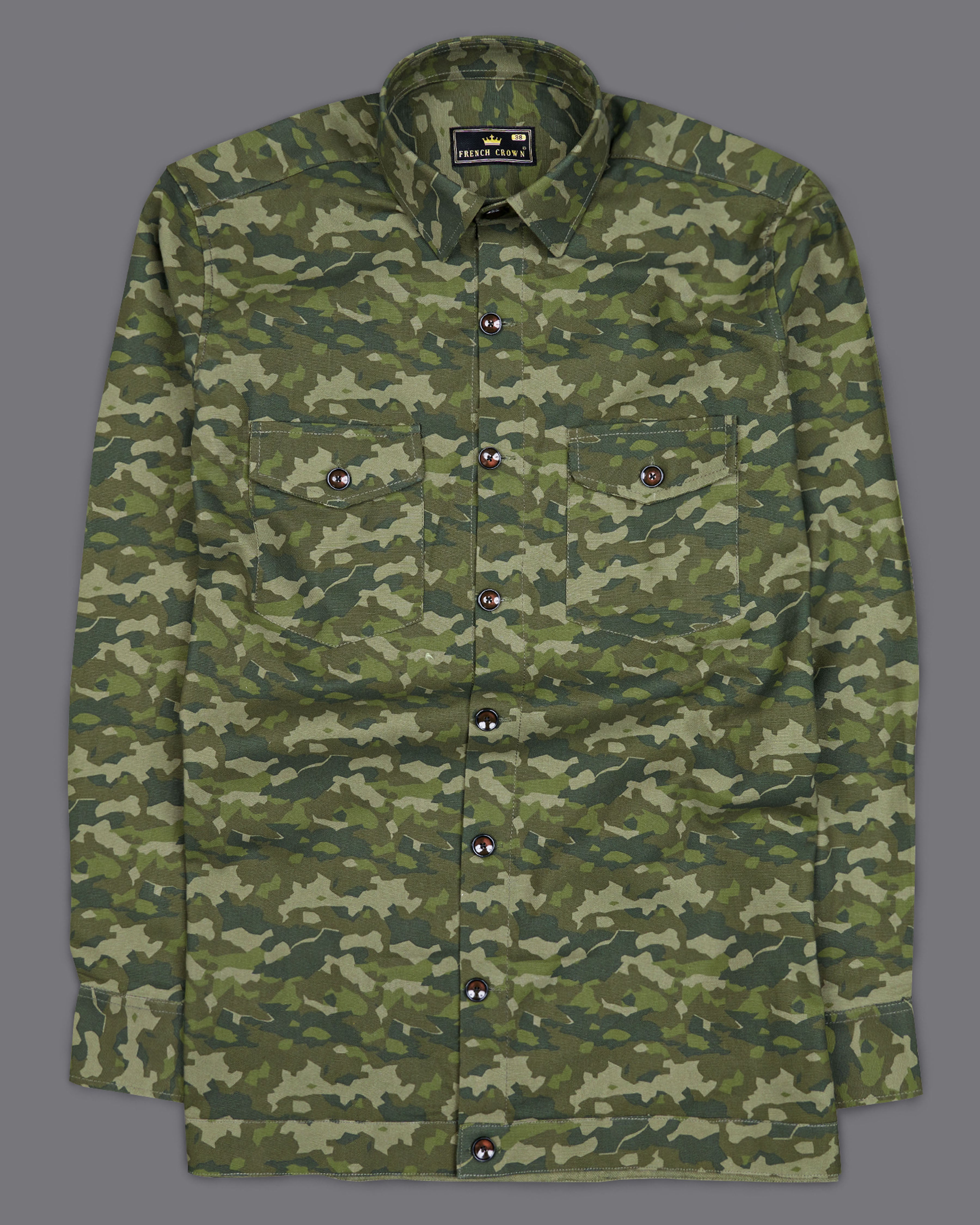 Rifle Green with Stonewall Brown Camouflage Printed Royal Oxford Designer Shirt 8925-P325-38, 8925-P325-H-38,  8925-P325-39,  8925-P325-H-39,  8925-P325-40,  8925-P325-H-40,  8925-P325-42,  8925-P325-H-42,  8925-P325-44,  8925-P325-H-44,  8925-P325-46,  8925-P325-H-46,  8925-P325-48,  8925-P325-H-48,  8925-P325-50,  8925-P325-H-50,  8925-P325-52,  8925-P325-H-52