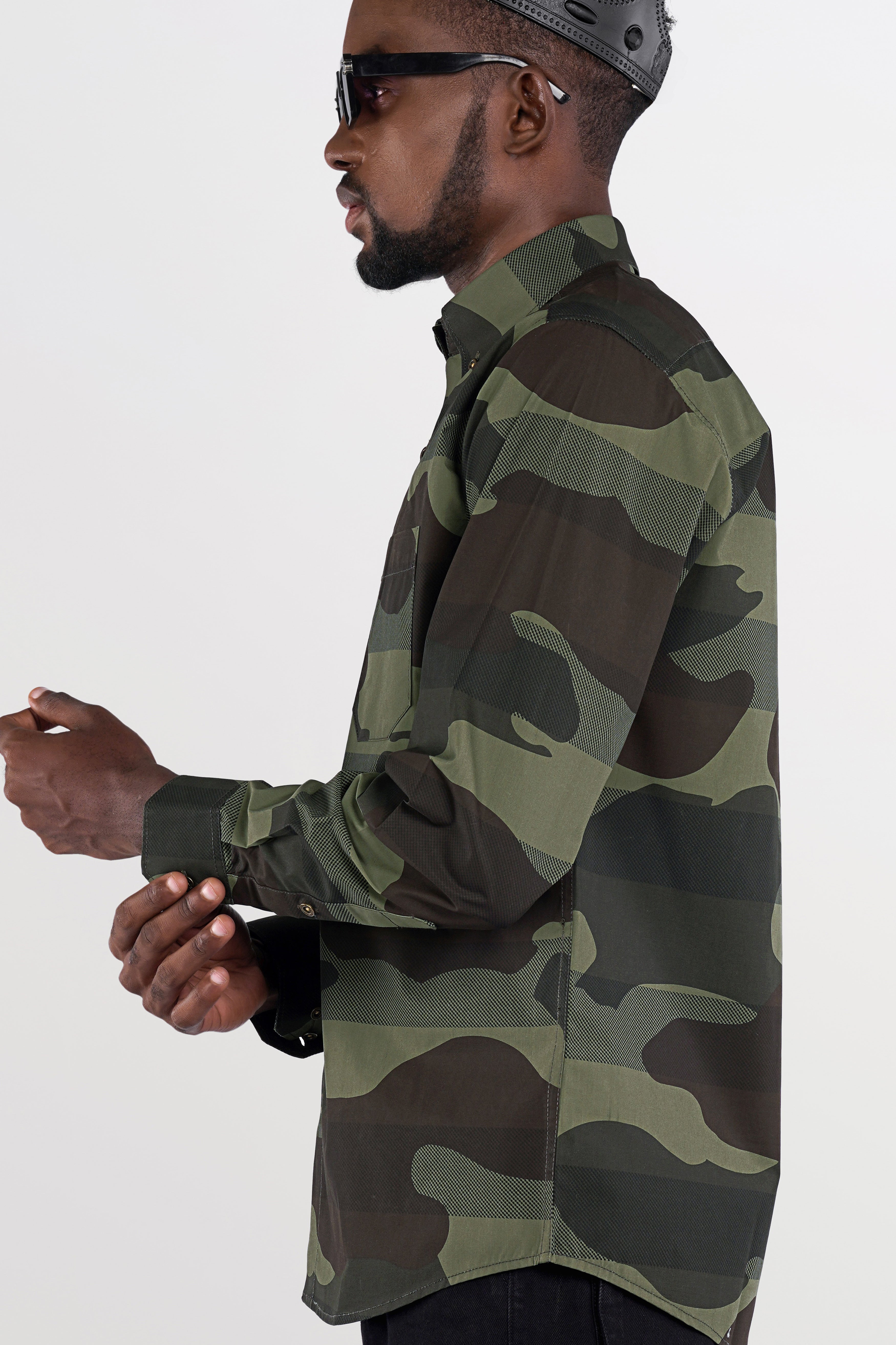 Birch Brown with Iridium Green Camouflage Printed Royal Oxford Shirt