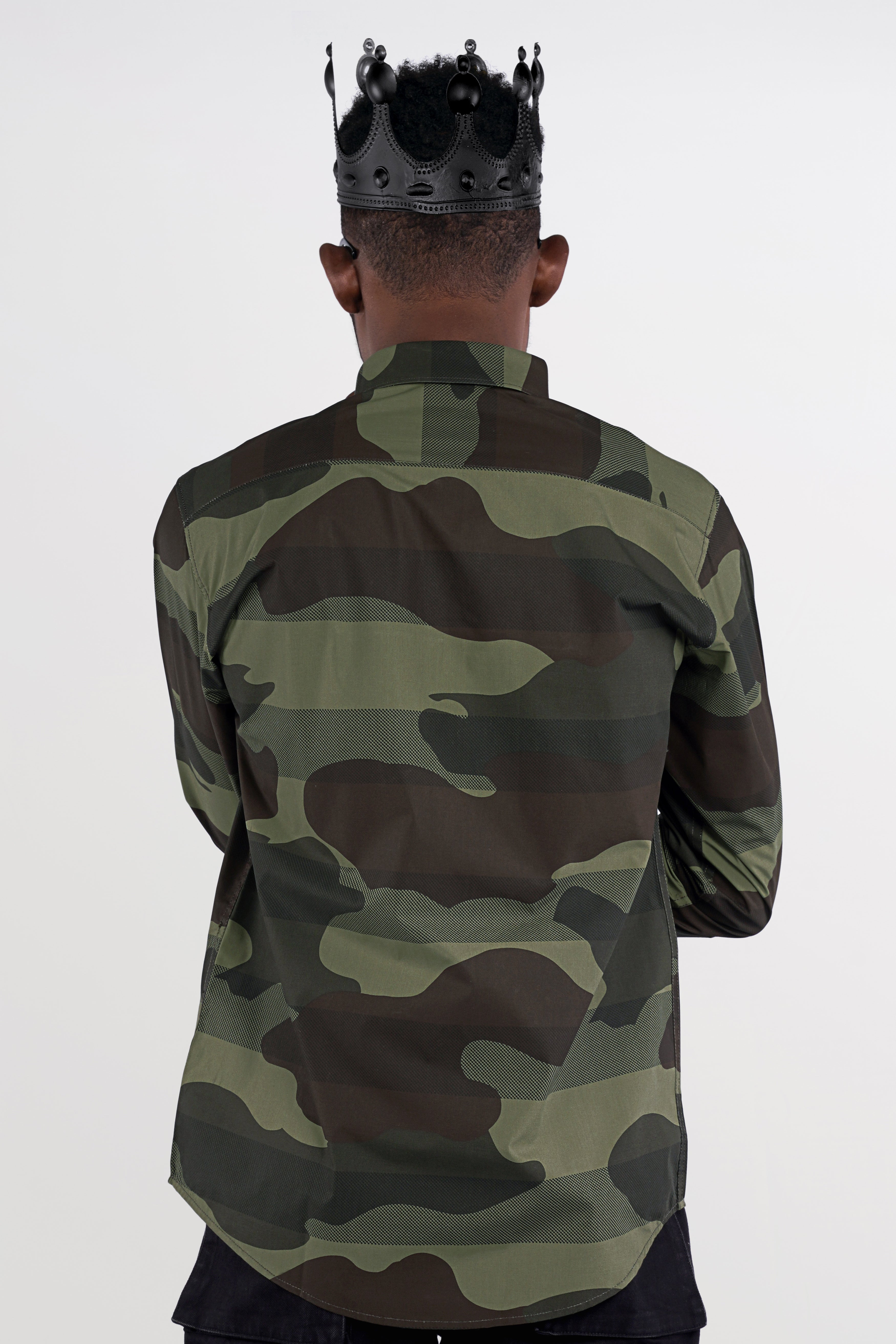 Birch Brown with Iridium Green Camouflage Printed Royal Oxford Shirt