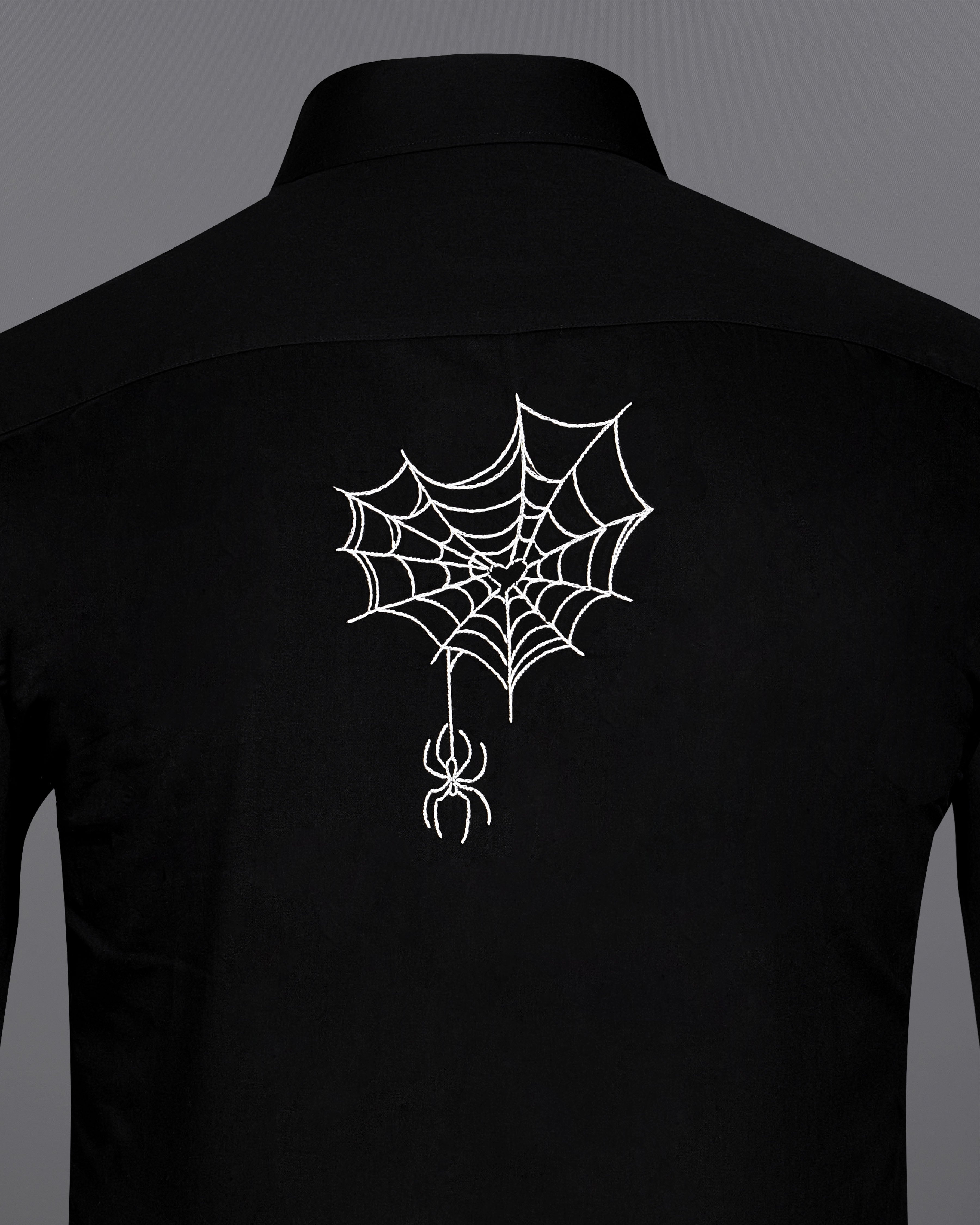 Jade Black Spider with Web Embroidered at the Back Super Soft Premium Cotton Shirt 8939-E016-38, 8939-E016-H-38, 8939-E016-39, 8939-E016-H-39, 8939-E016-40, 8939-E016-H-40, 8939-E016-42, 8939-E016-H-42, 8939-E016-44, 8939-E016-H-44, 8939-E016-46, 8939-E016-H-46, 8939-E016-48, 8939-E016-H-48, 8939-E016-50, 8939-E016-H-50, 8939-E016-52, 8939-E016-H-52