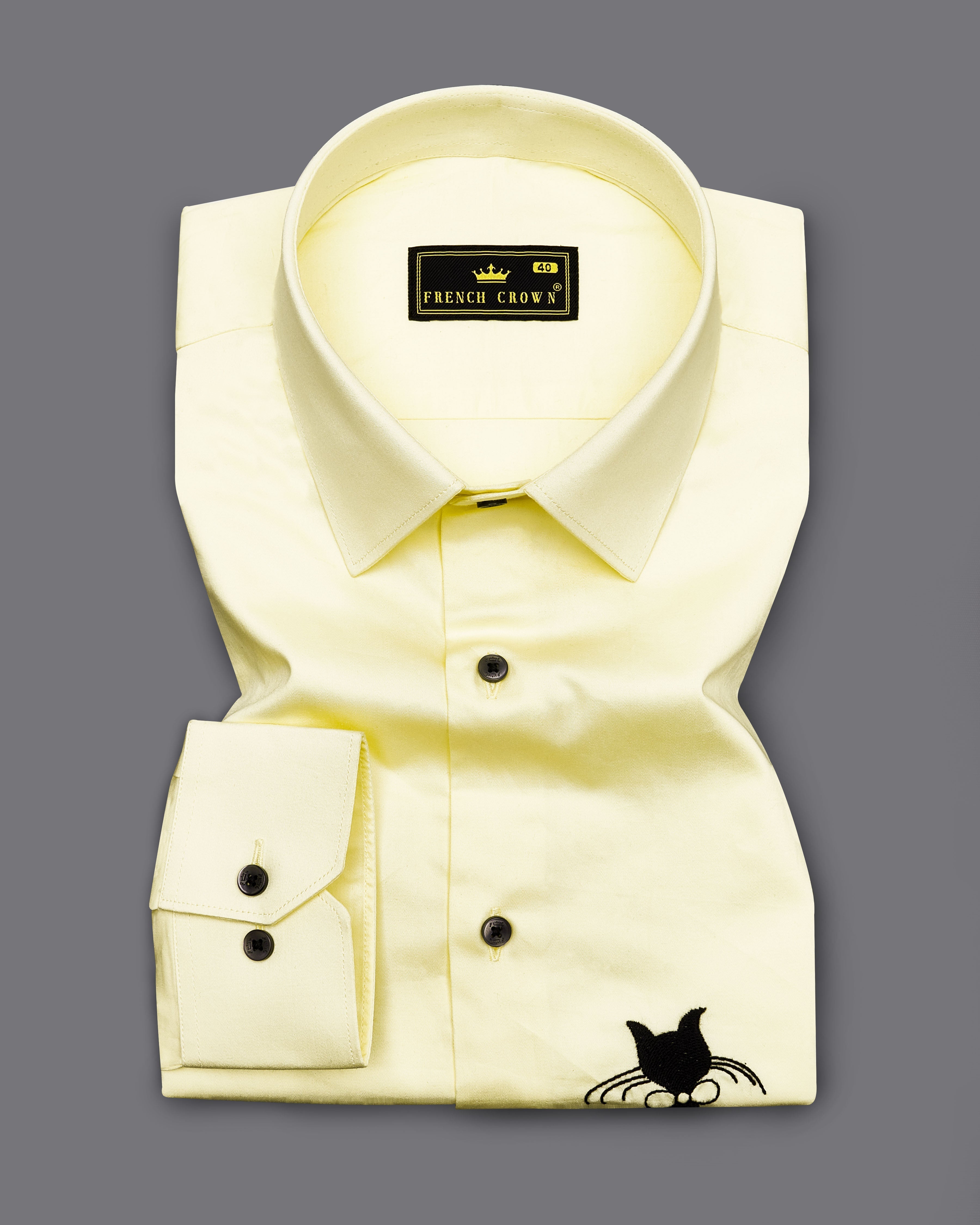 Citrine Yellow Subtle Sheen With Cat Embroidered Super Soft Premium Cotton Shirt 8957-BLK-E032-38, 8957-BLK-E032-H-38, 8957-BLK-E032-39, 8957-BLK-E032-H-39, 8957-BLK-E032-40, 8957-BLK-E032-H-40, 8957-BLK-E032-42, 8957-BLK-E032-H-42, 8957-BLK-E032-44, 8957-BLK-E032-H-44, 8957-BLK-E032-46, 8957-BLK-E032-H-46, 8957-BLK-E032-48, 8957-BLK-E032-H-48, 8957-BLK-E032-50, 8957-BLK-E032-H-50, 8957-BLK-E032-52, 8957-BLK-E032-H-52