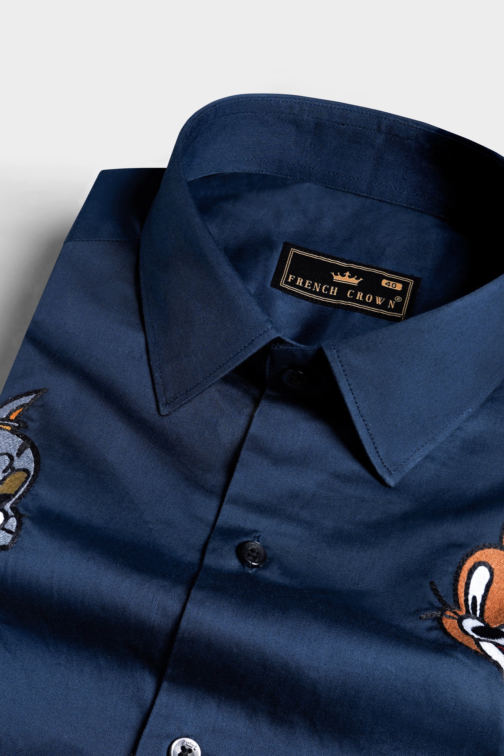 Zodiac Blue With Multicolour Subtle Sheen Tom and Jerry Embroidered Super Soft Premium Cotton Shirt