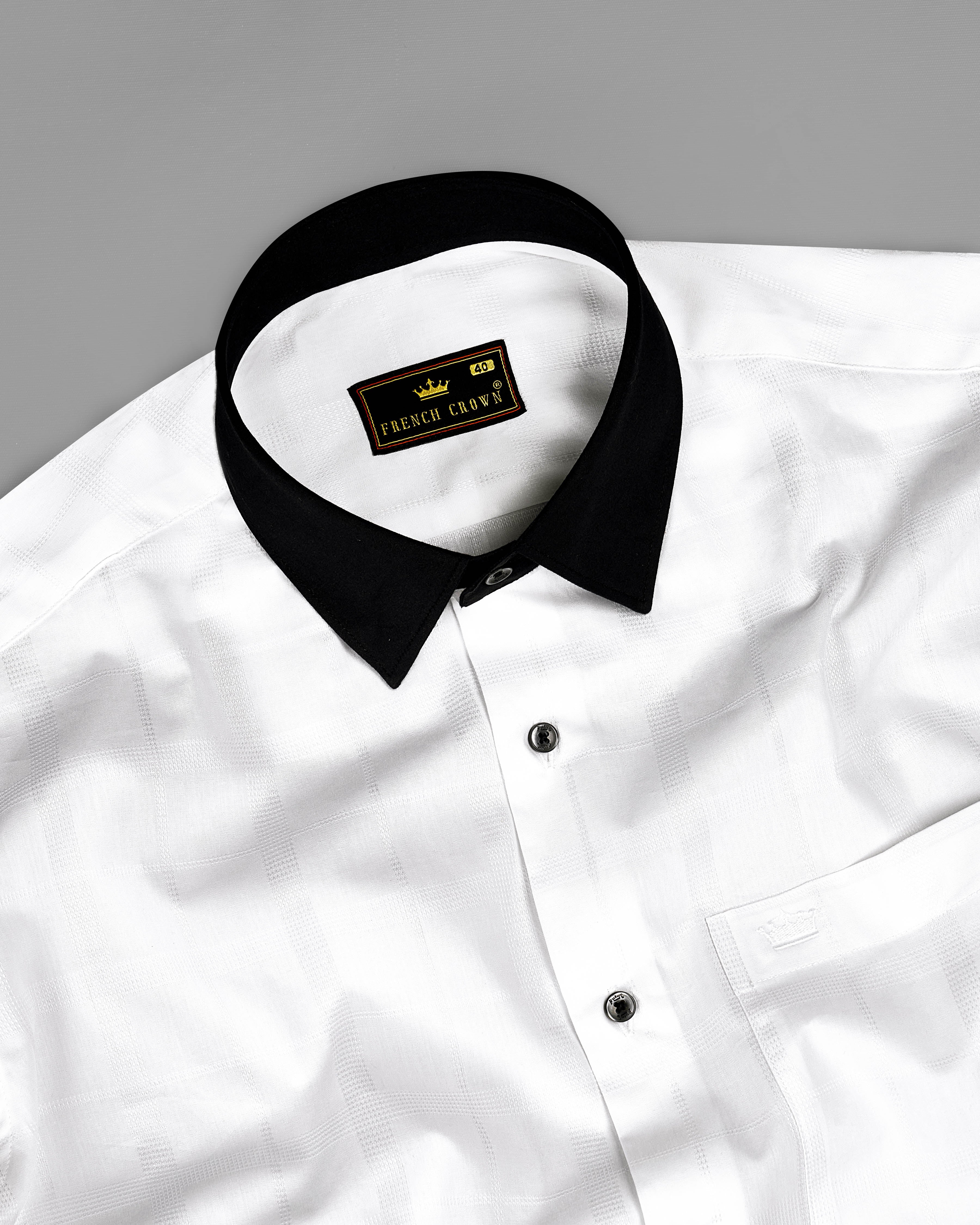 Bright White with Black Cuffs and Collar Dobby Textured Premium Giza Cotton Shirt 8977-BCC-BLK-38, 8977-BCC-BLK-H-38, 8977-BCC-BLK-39, 8977-BCC-BLK-H-39, 8977-BCC-BLK-40, 8977-BCC-BLK-H-40, 8977-BCC-BLK-42, 8977-BCC-BLK-H-42, 8977-BCC-BLK-44, 8977-BCC-BLK-H-44, 8977-BCC-BLK-46, 8977-BCC-BLK-H-46, 8977-BCC-BLK-48, 8977-BCC-BLK-H-48, 8977-BCC-BLK-50, 8977-BCC-BLK-H-50, 8977-BCC-BLK-52, 8977-BCC-BLK-H-52