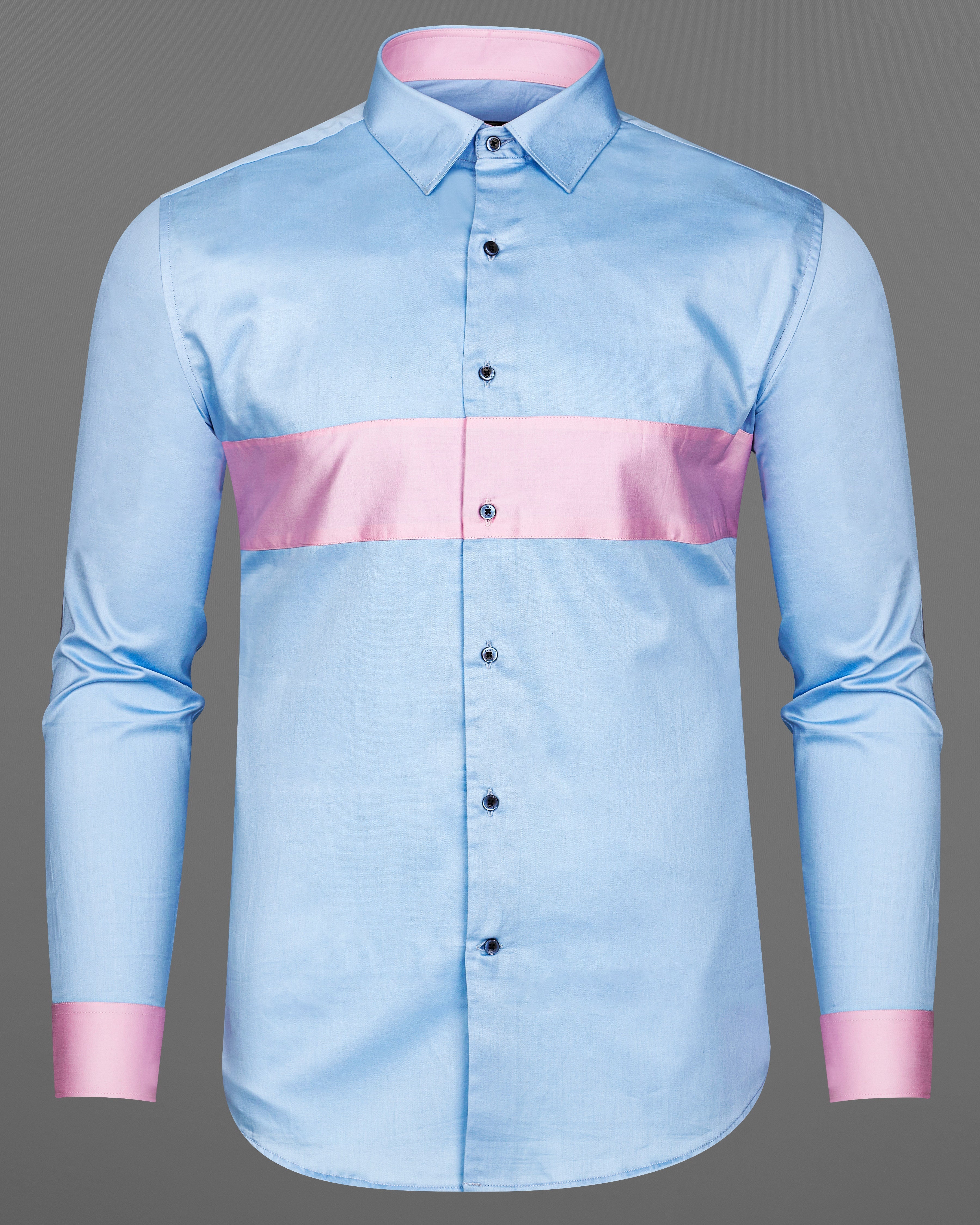 Tropical Blue with Oyster Pink Patch Work Super Soft Premium Cotton Designer Shirt