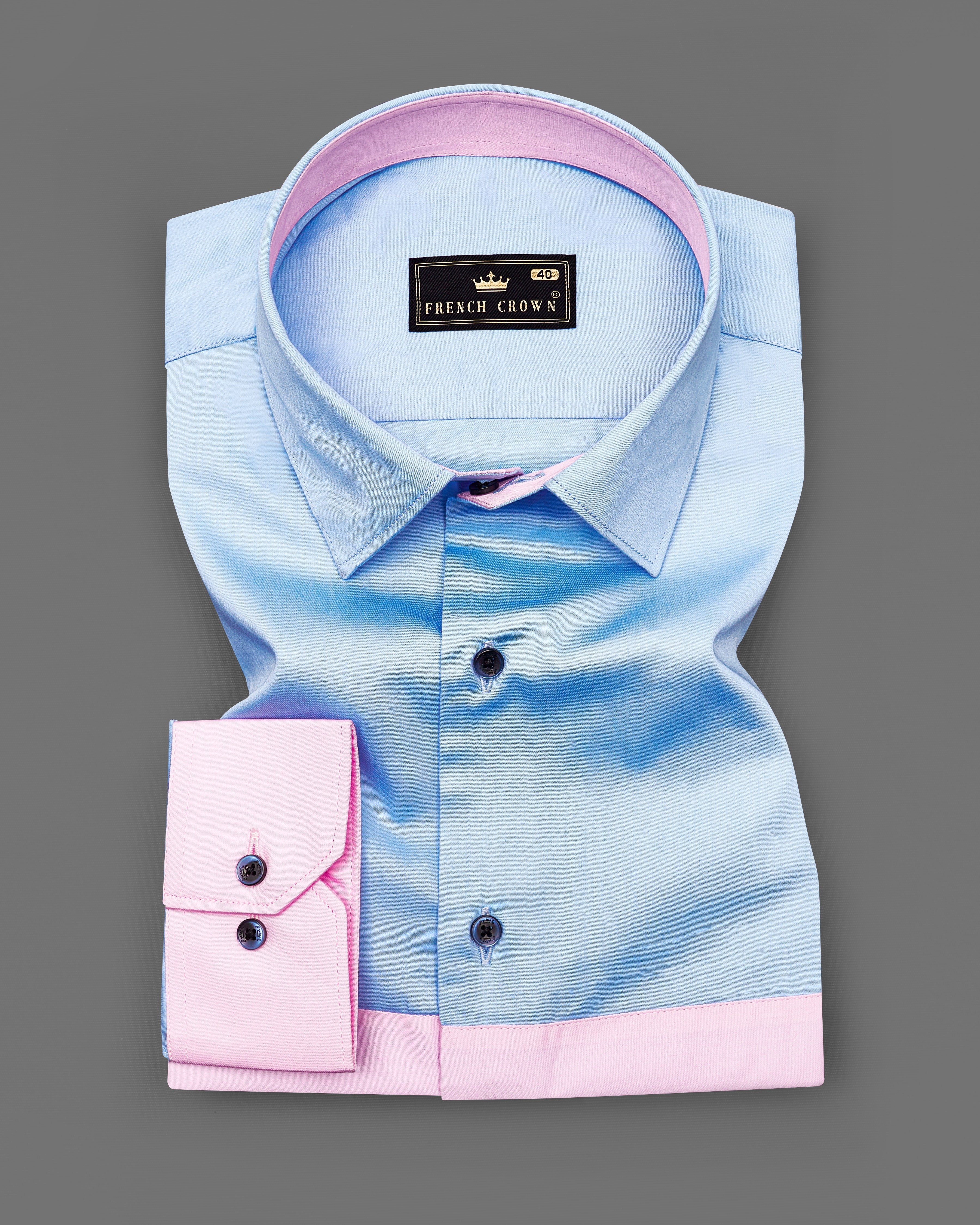 Tropical Blue with Oyster Pink Patch Work Super Soft Premium Cotton Designer Shirt