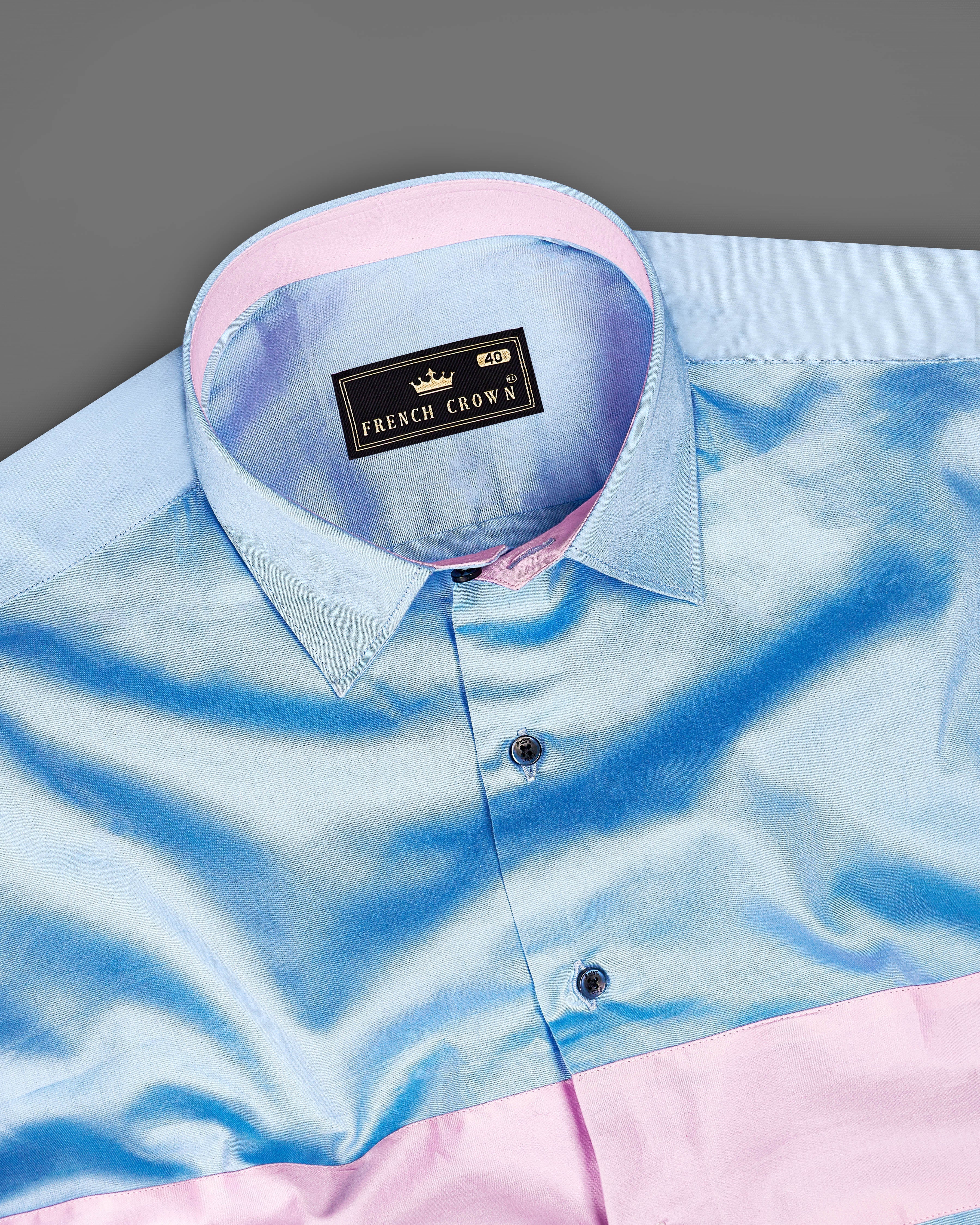 Tropical Blue with Oyster Pink Patch Work Super Soft Premium Cotton Designer Shirt