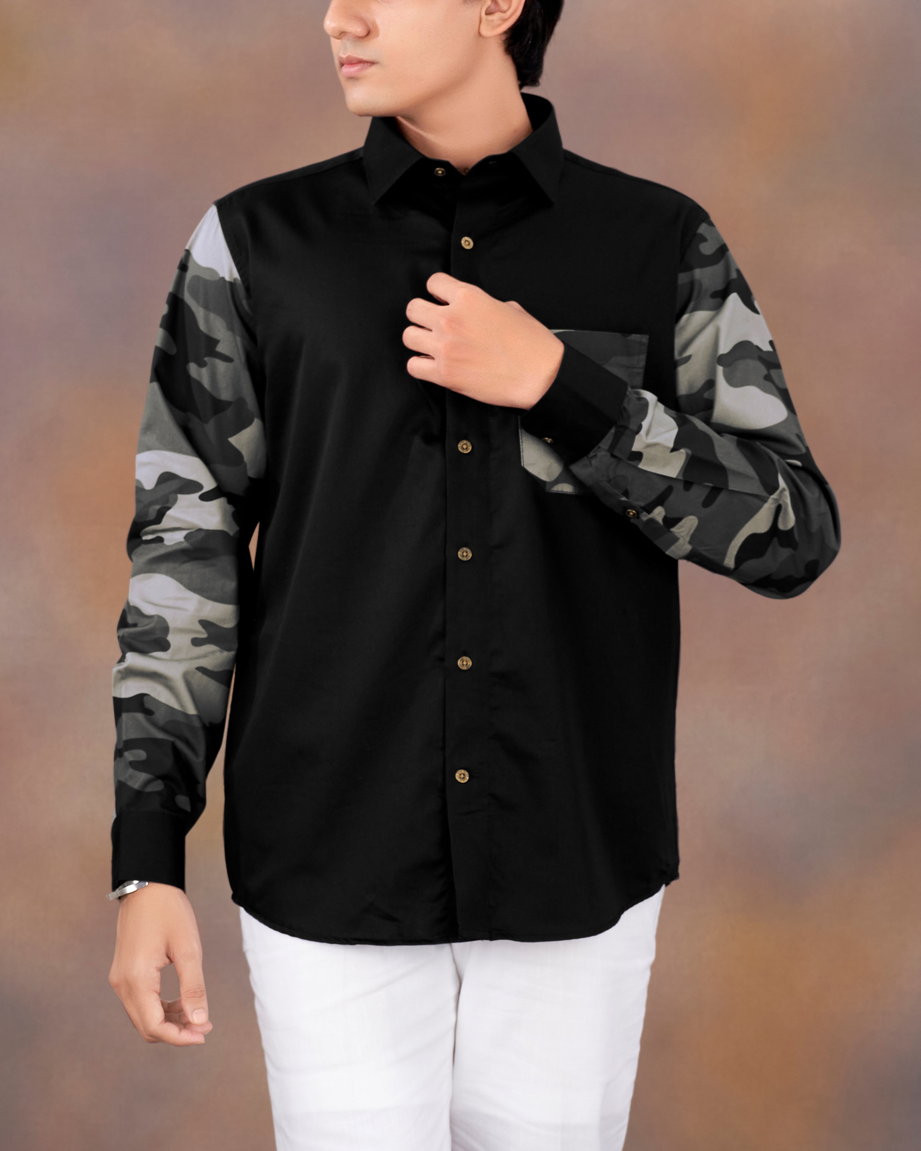 Jade Black with Camouflage Printed Royal Oxford Designer Shirt