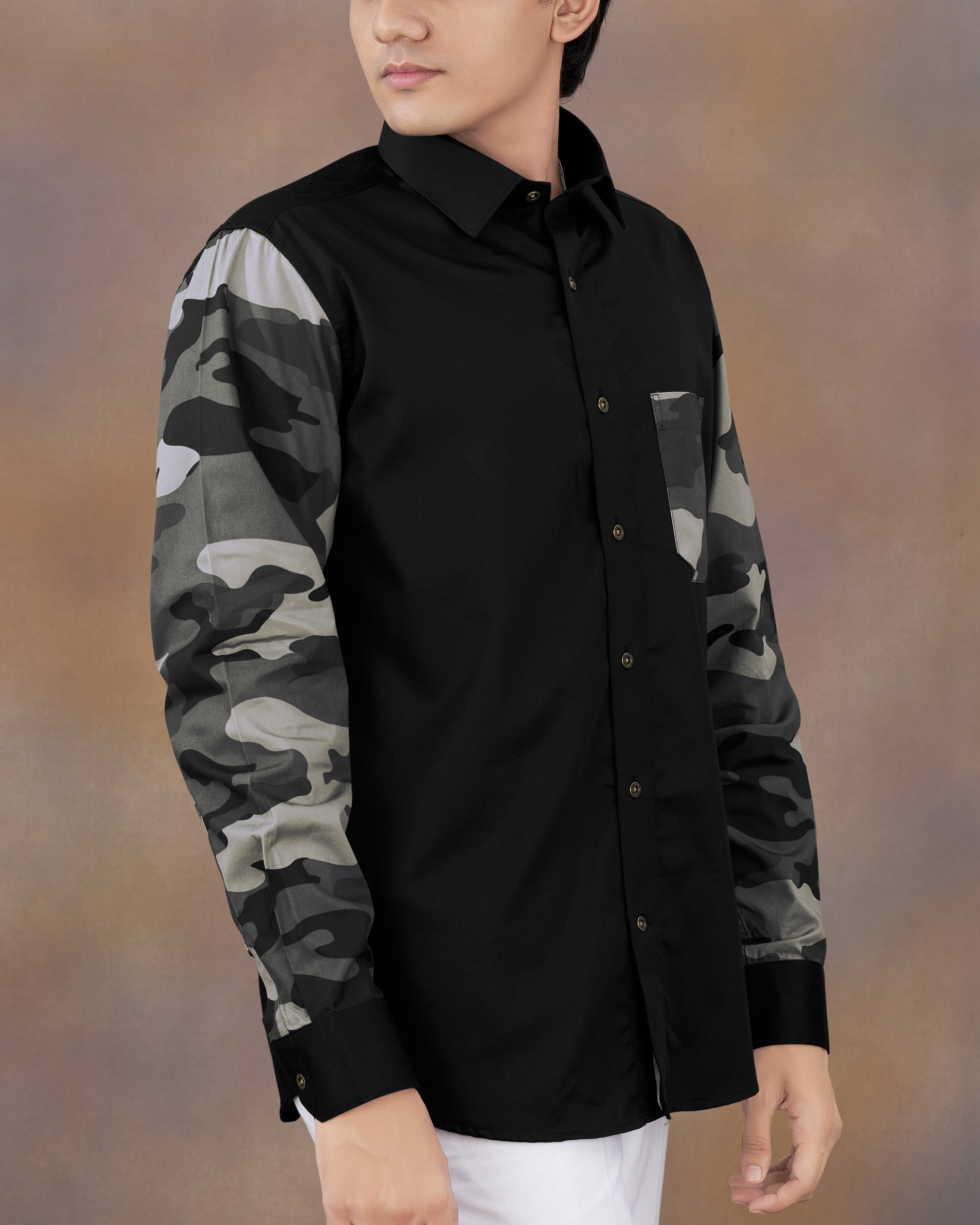 Jade Black with Camouflage Printed Royal Oxford Designer Shirt