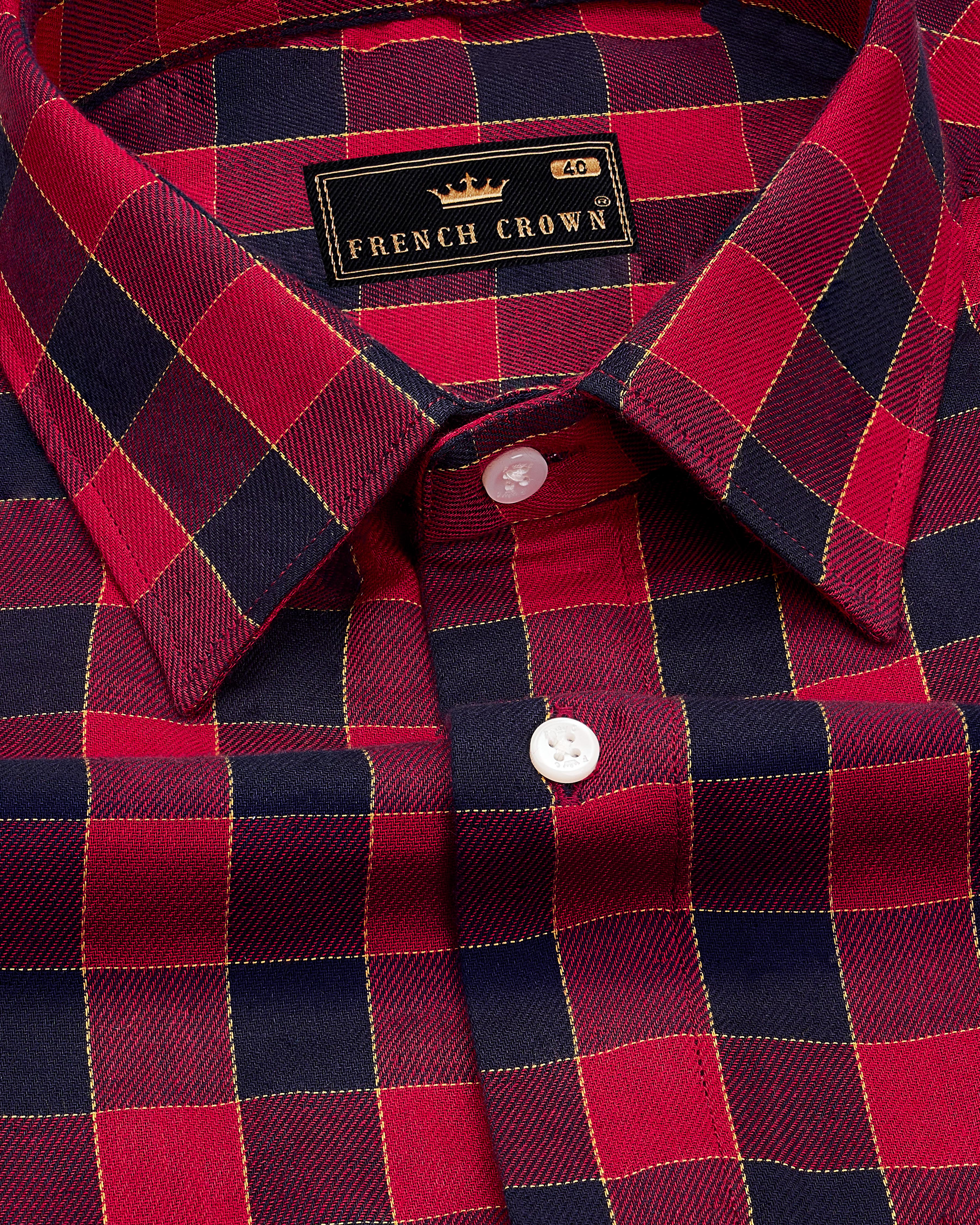 Carmine Red with Black Checked Twill Premium Cotton Shirt