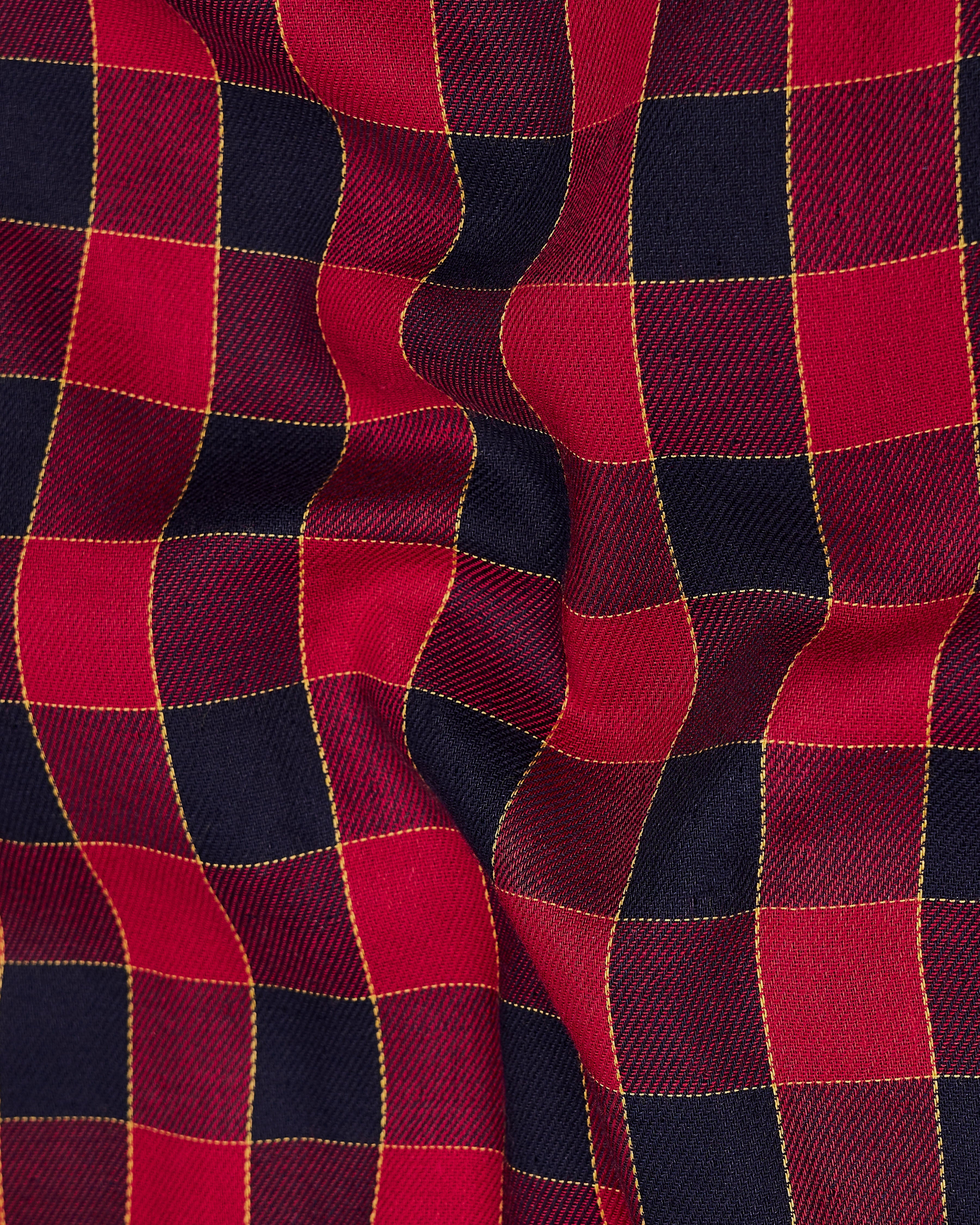 Carmine Red with Black Checked Twill Premium Cotton Shirt