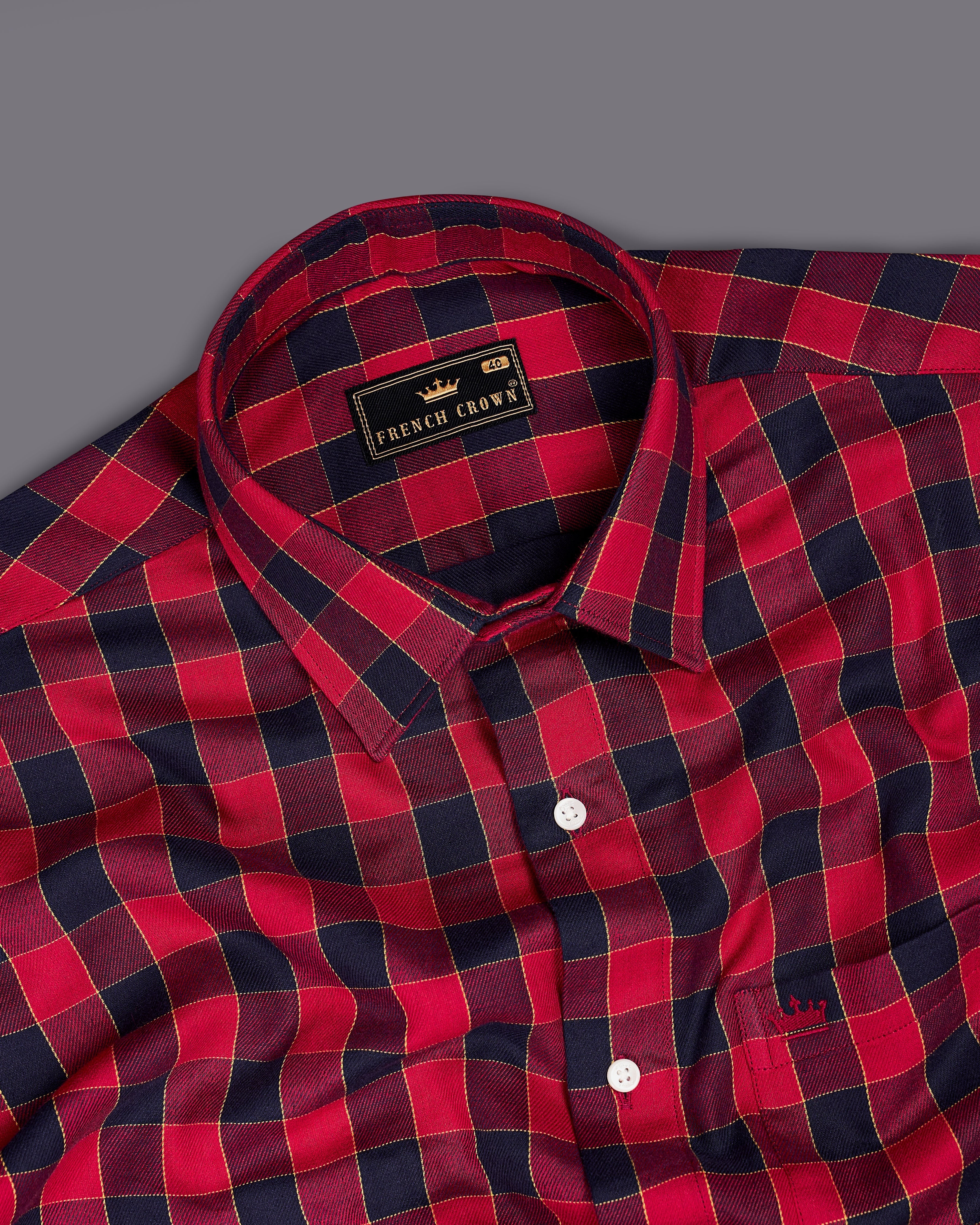 Carmine Red with Black Checked Twill Premium Cotton Shirt