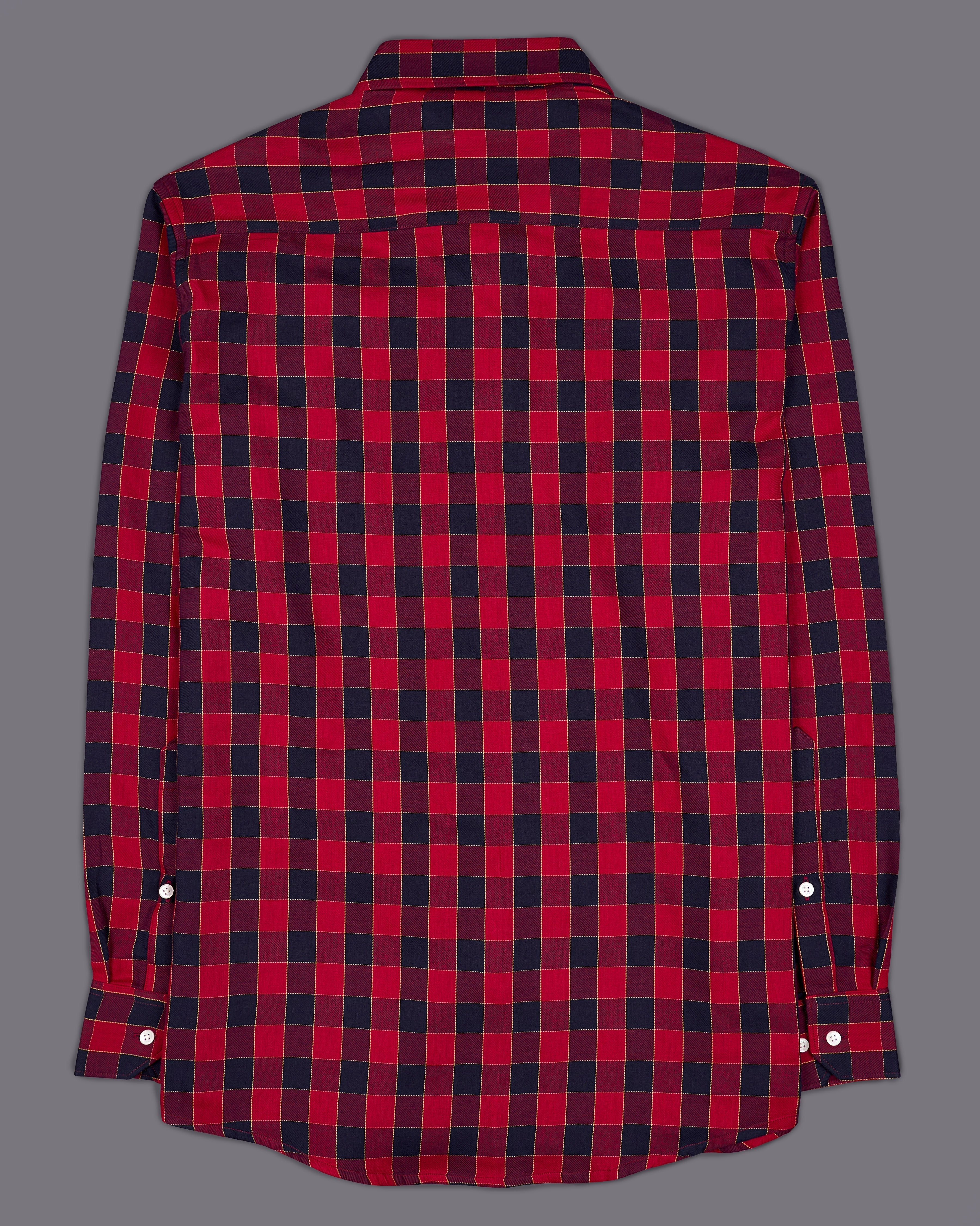 Carmine Red with Black Checked Twill Premium Cotton Shirt