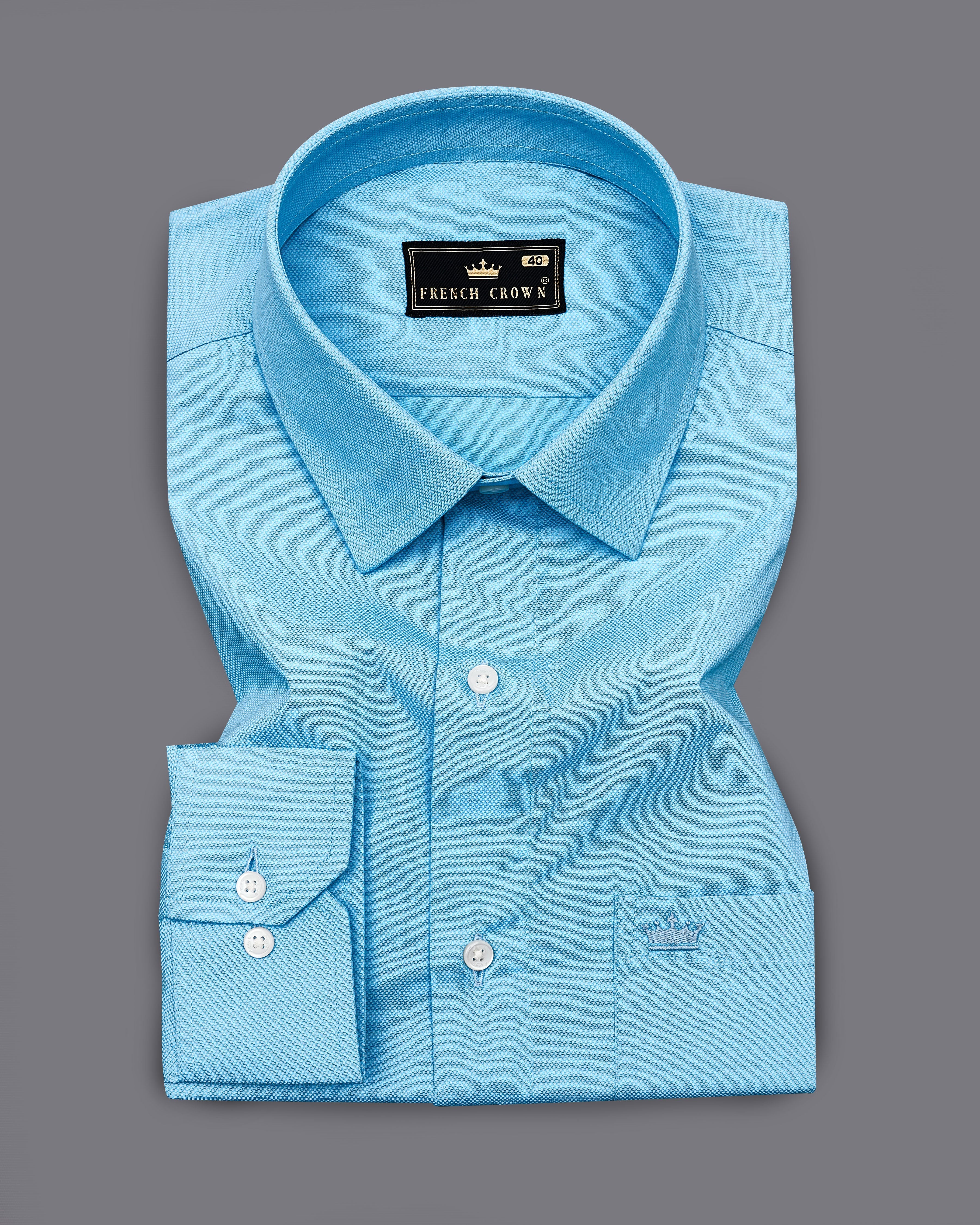 Cerulean Aqua Blue Dobby Textured Premium Giza Cotton Shirt