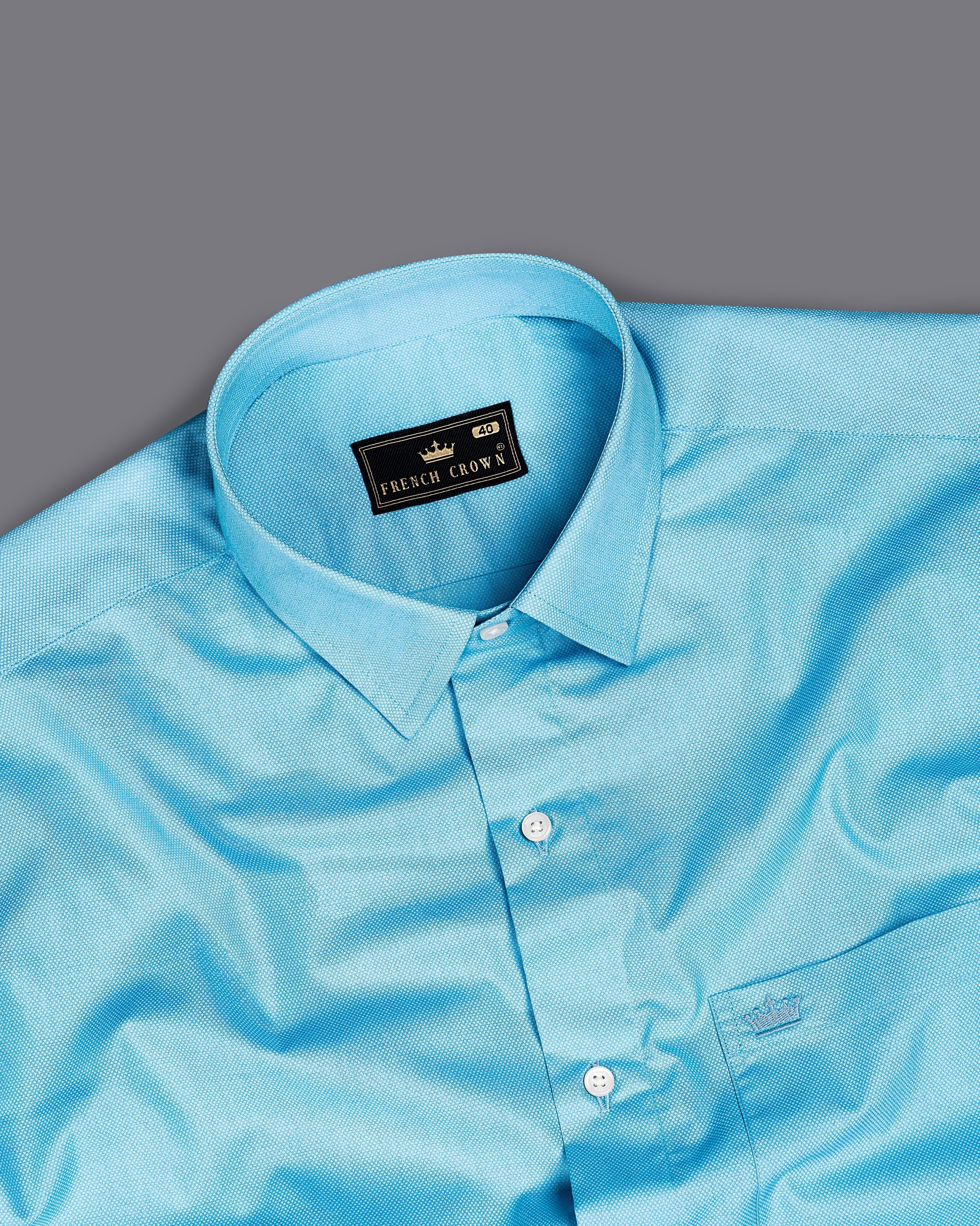 Cerulean Aqua Blue Dobby Textured Premium Giza Cotton Shirt