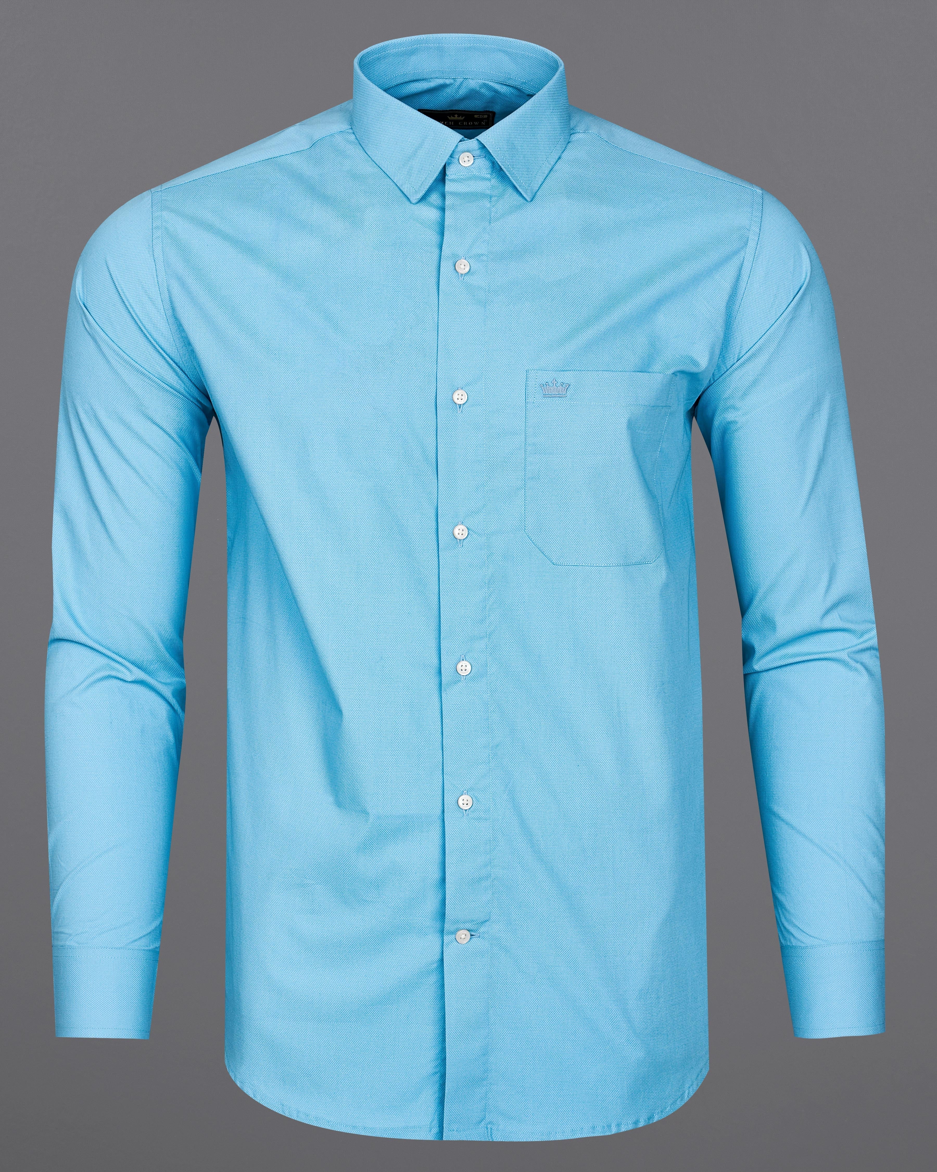 Cerulean Aqua Blue Dobby Textured Premium Giza Cotton Shirt