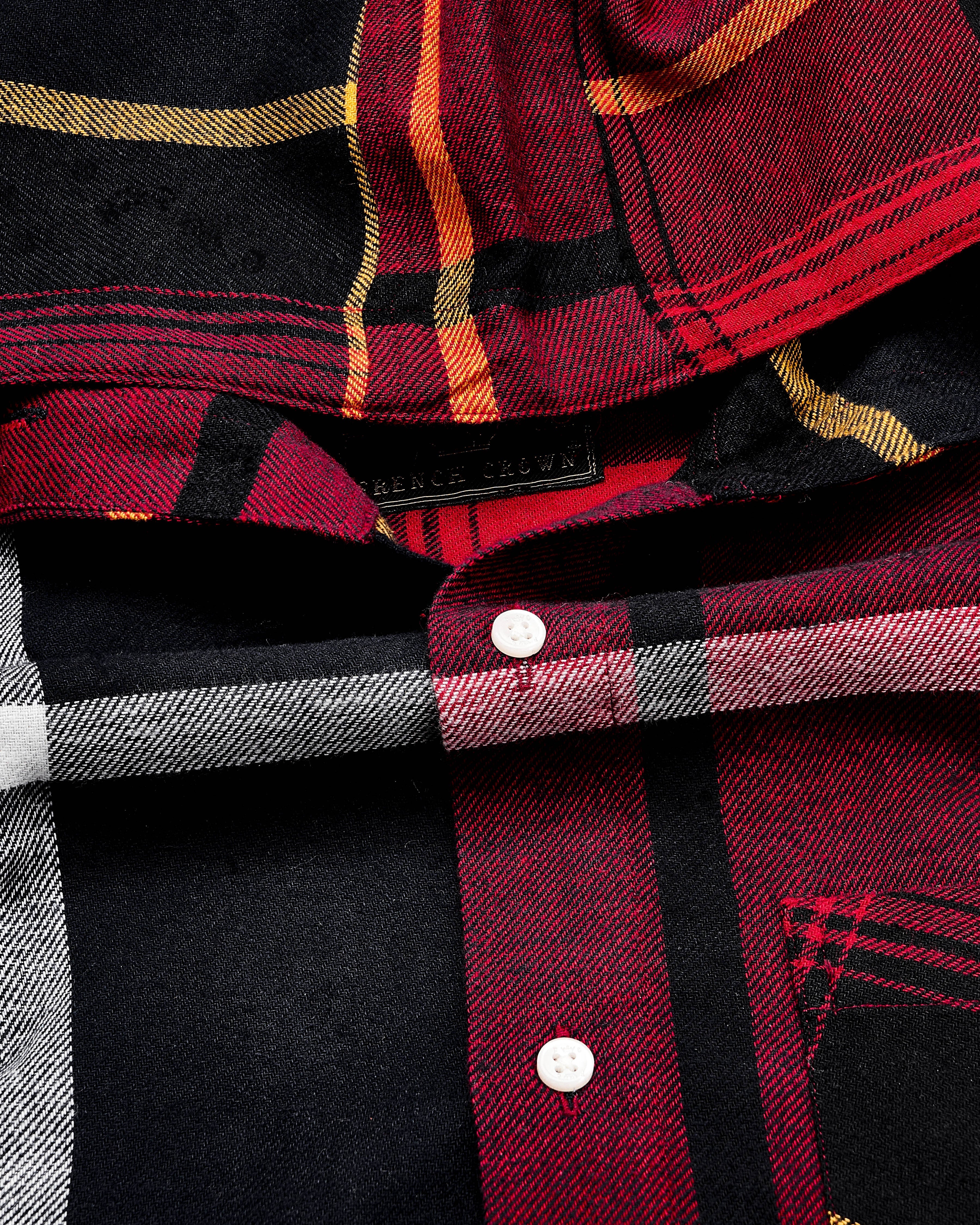 Merlot Red with Black Plaid Flannel Hoodie Shirt