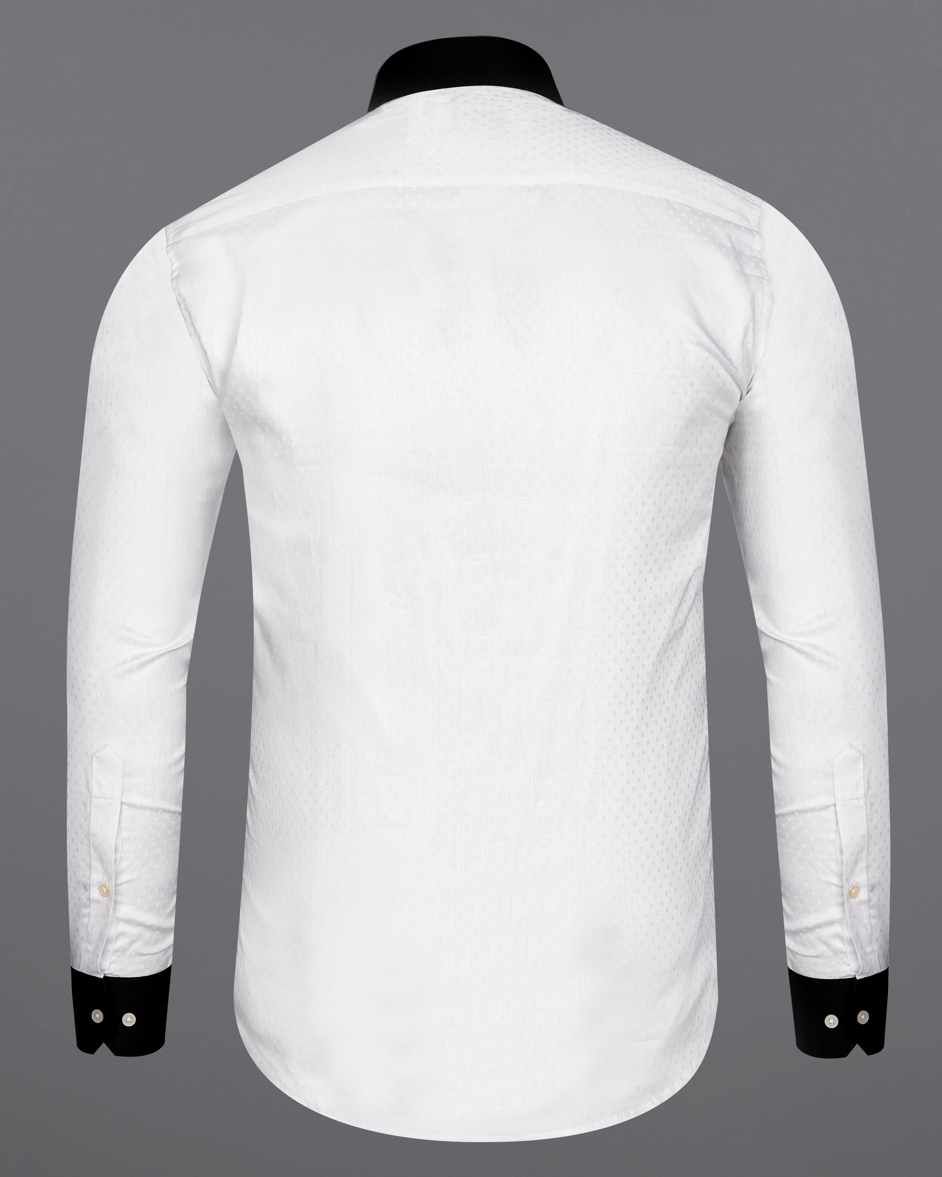 Bright White with Black Cuffs and Collar Dobby Textured Premium Giza Cotton Shirt