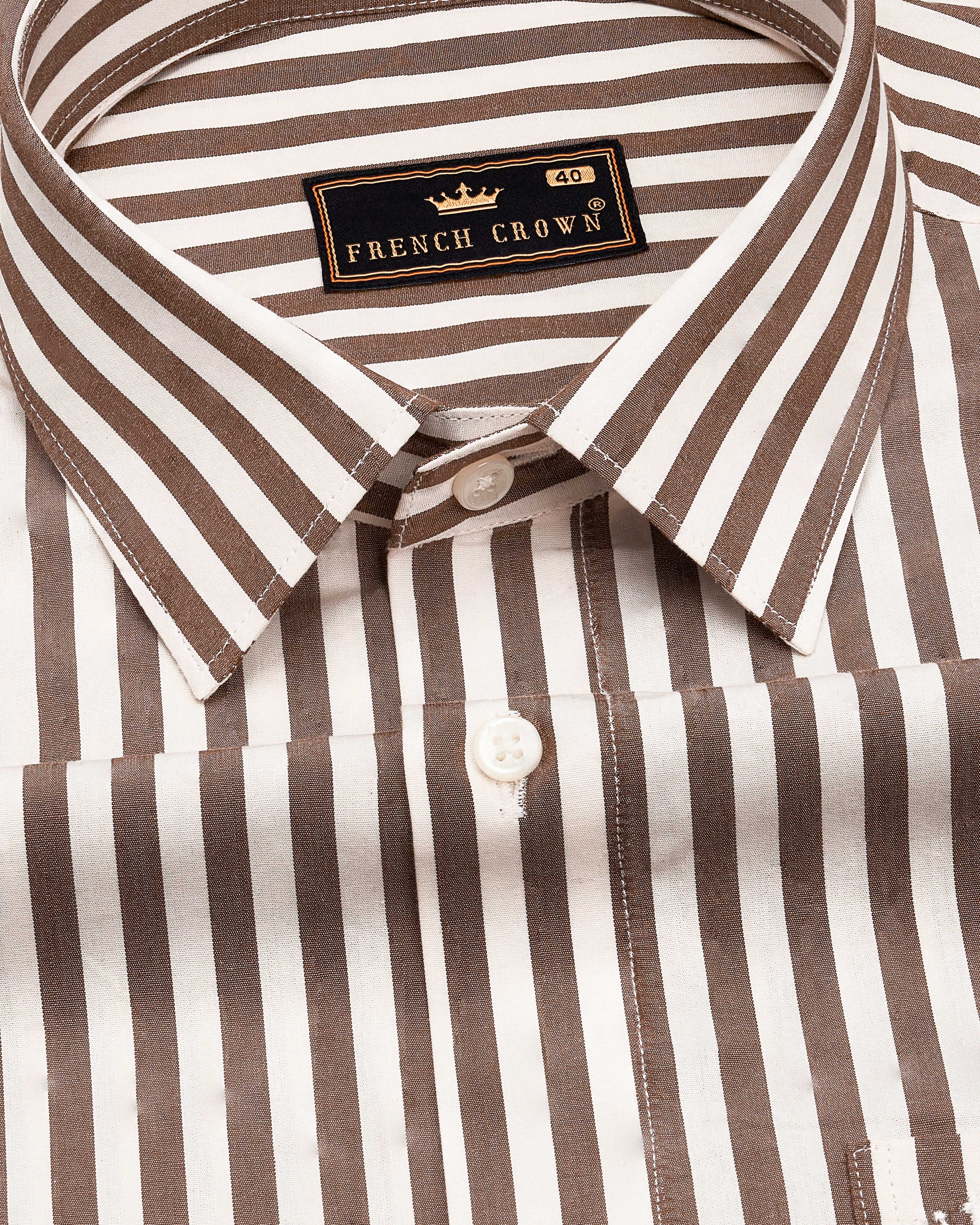 Puce with Gainsboro Brown Striped Premium Cotton Shirt