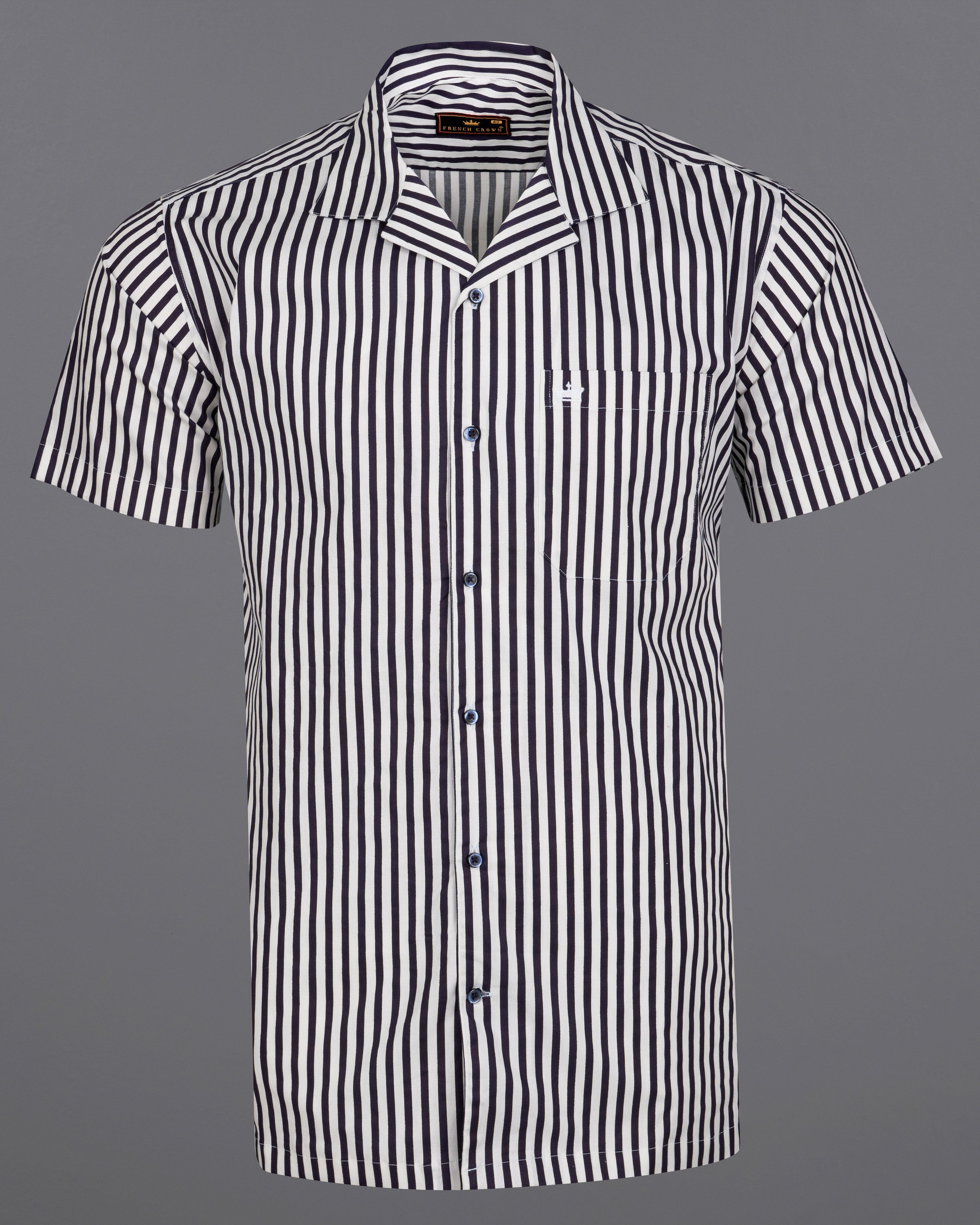 Bright White with Mirage Purple Striped Premium Cotton Shirt