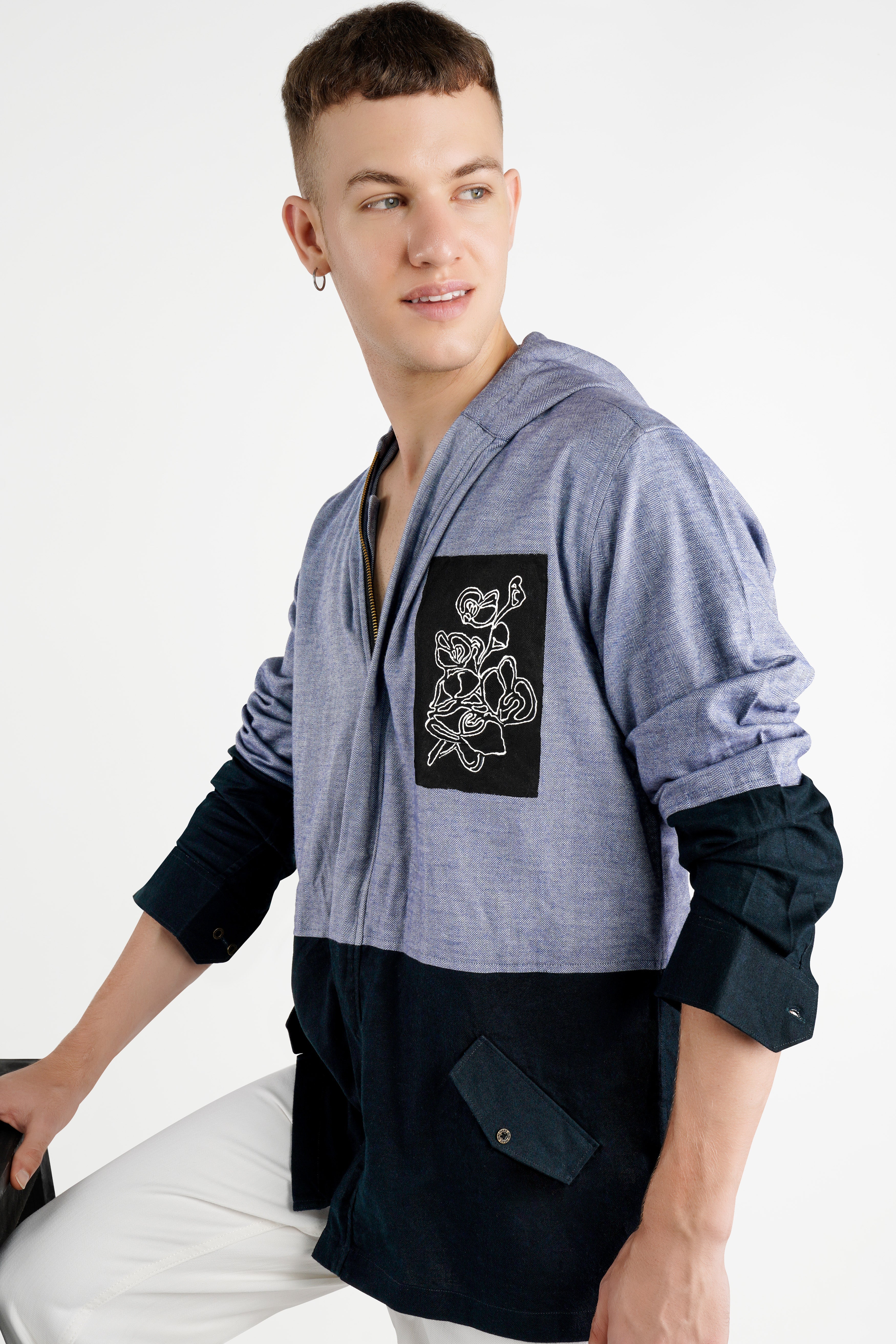 Waterloo Gray and Black Rose Hand-Painted Royal Oxford Designer Hoodie Shirt