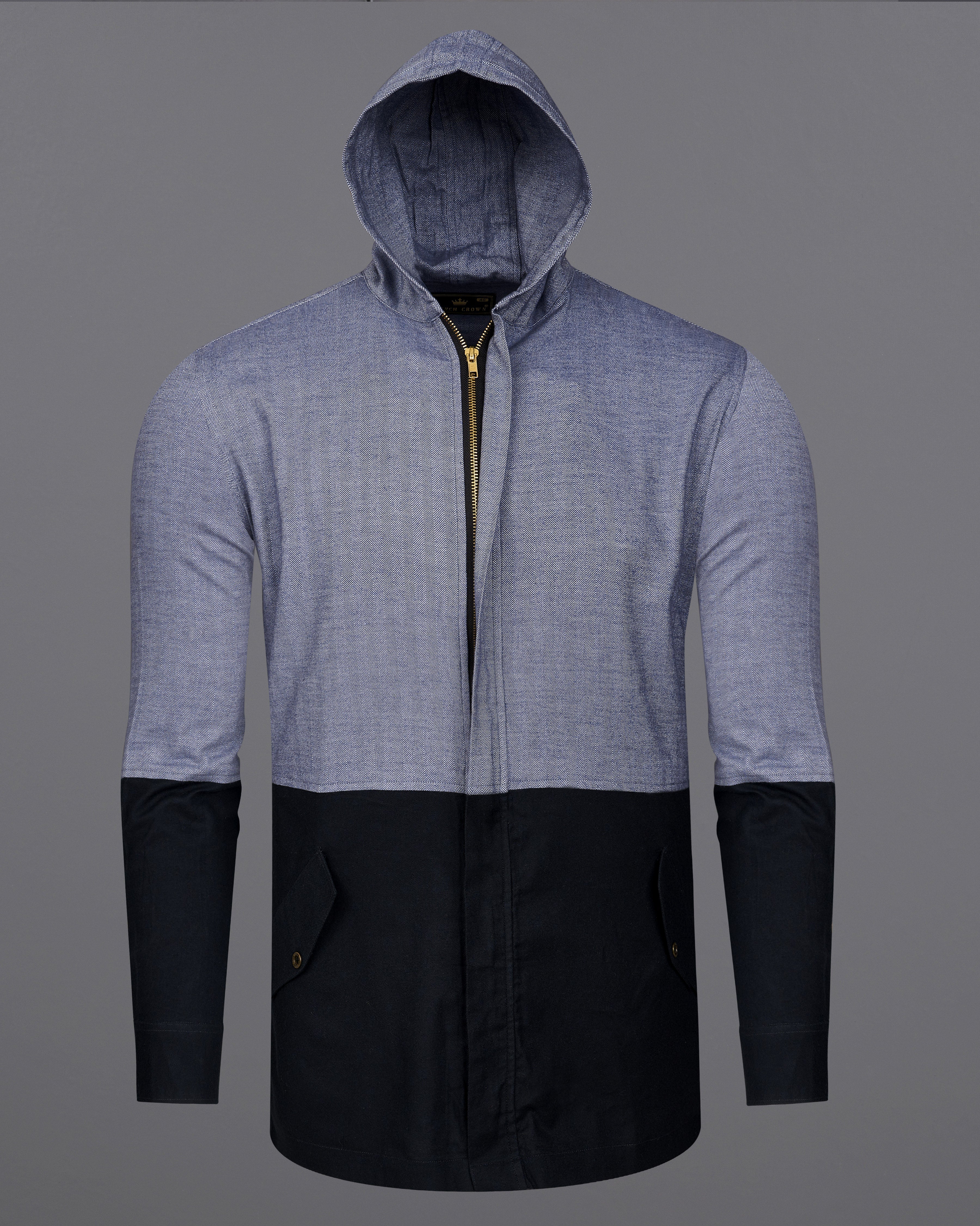 Waterloo Gray and Black Royal Oxford Designer Hoodie Shirt with Zipper Closure