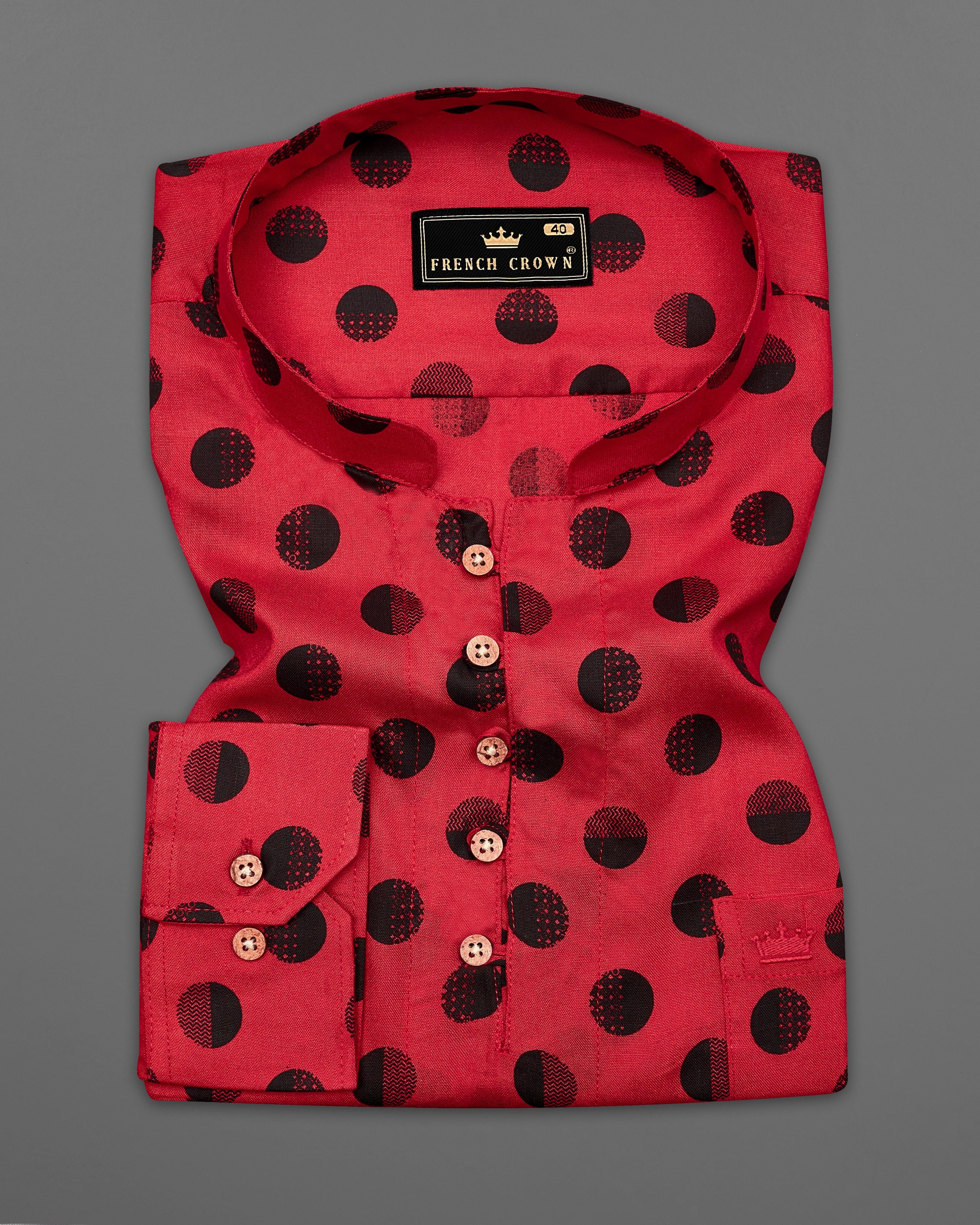 Cardinal Red with Black Polka Dotted Premium Tencel Kurta Shirt