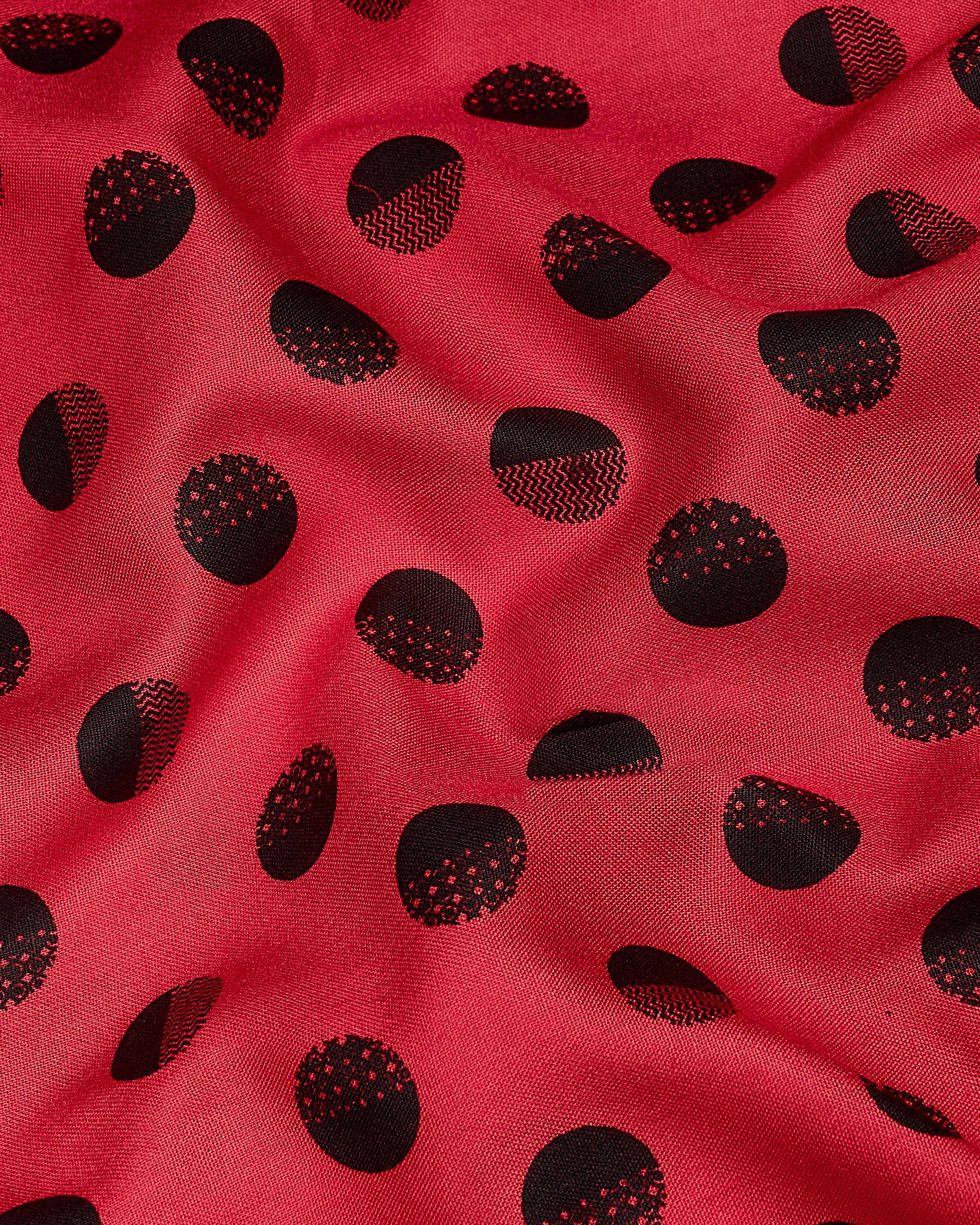 Cardinal Red with Black Polka Dotted Premium Tencel Kurta Shirt