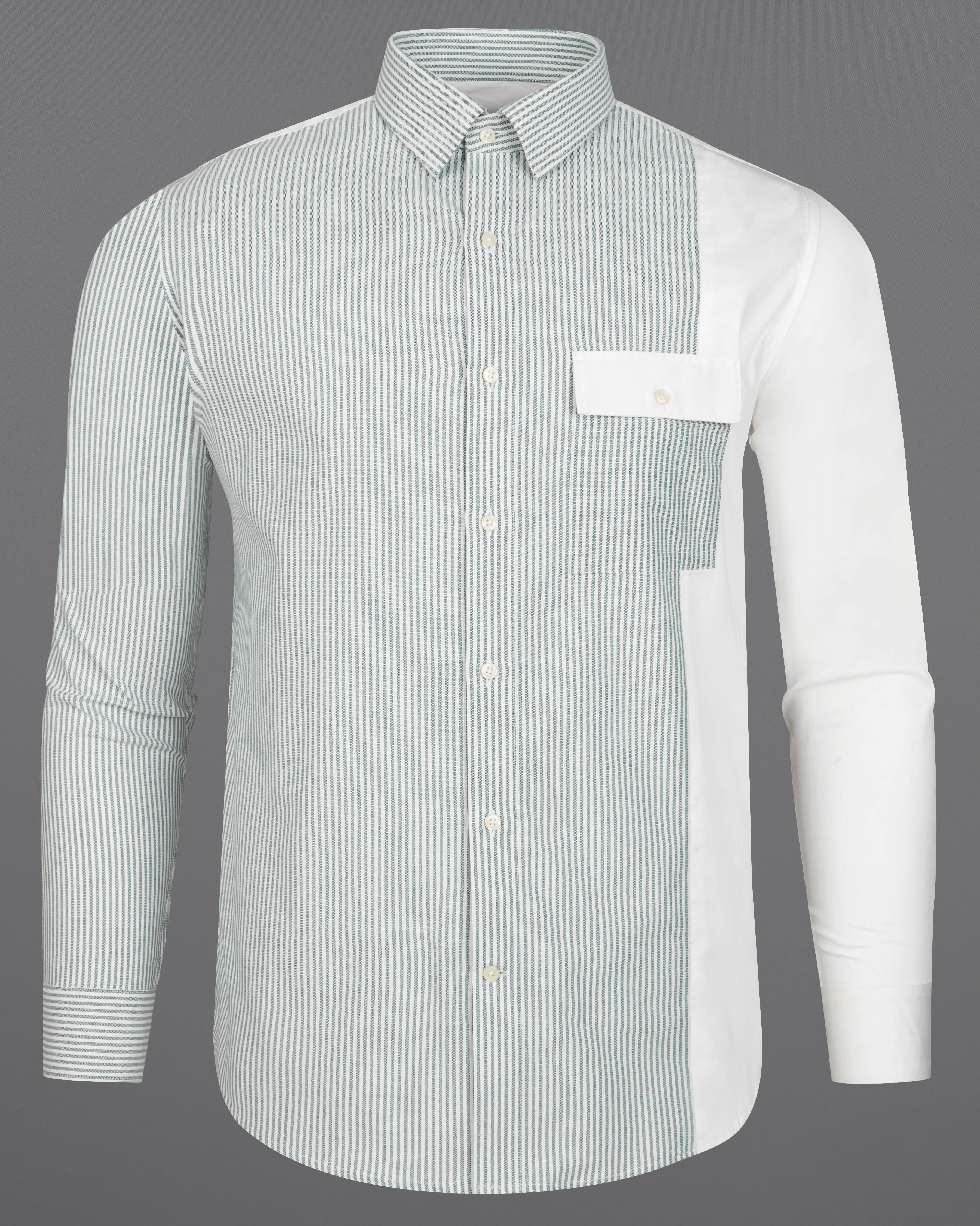 Bright White with Cascade Green Striped Royal Oxford Designer Shirt