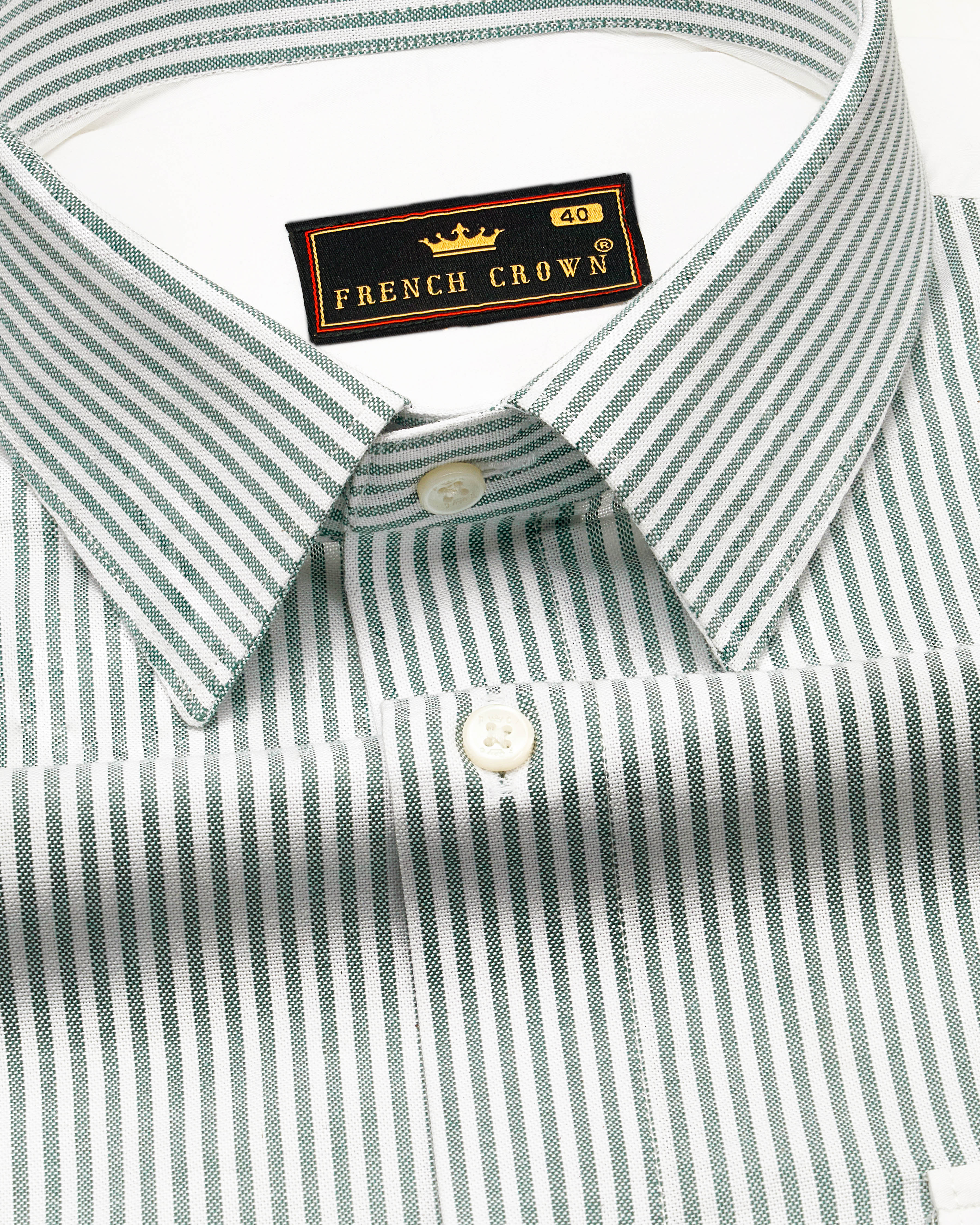 Bright White with Cascade Green Striped Royal Oxford Designer Shirt