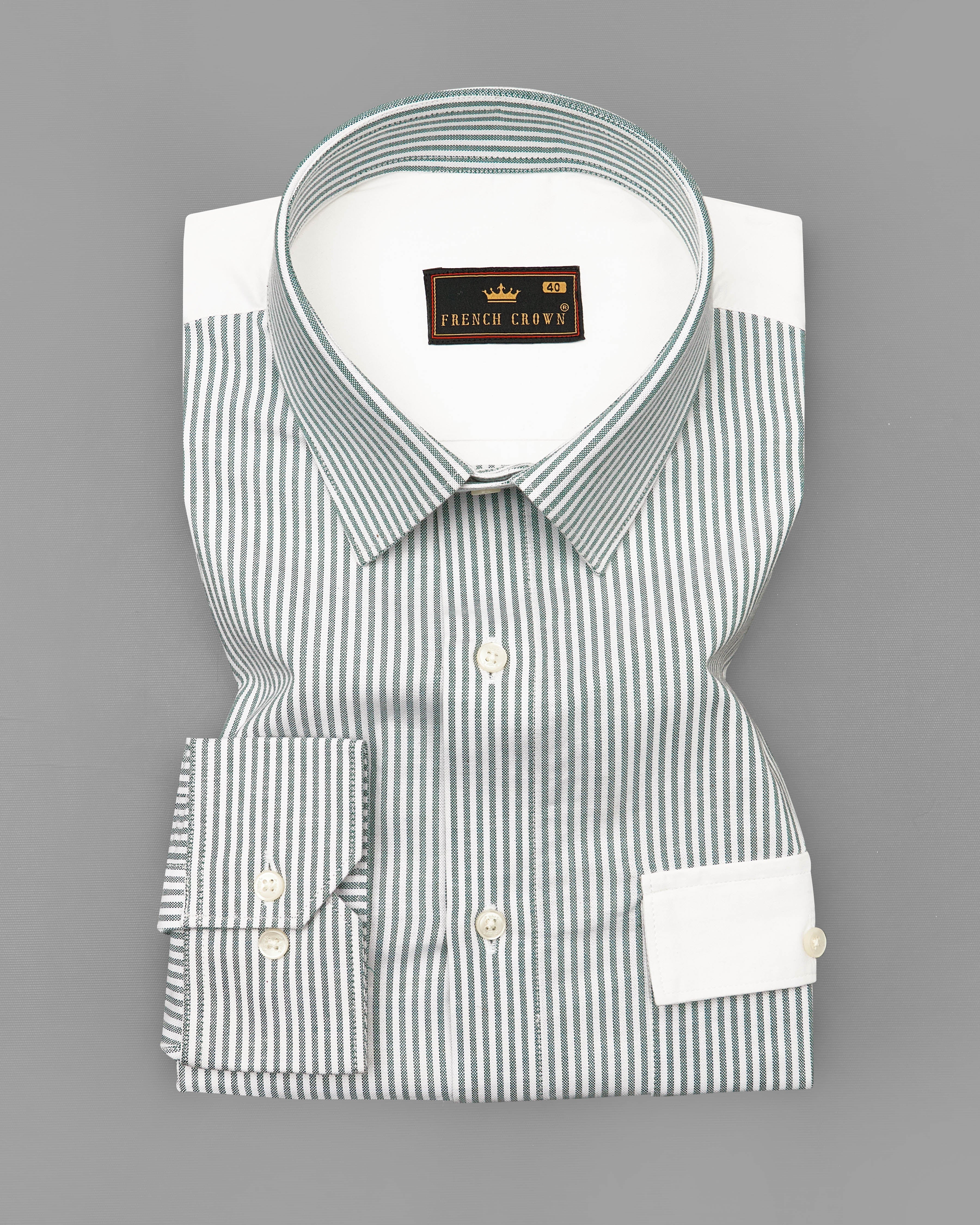 Bright White with Cascade Green Striped Royal Oxford Designer Shirt