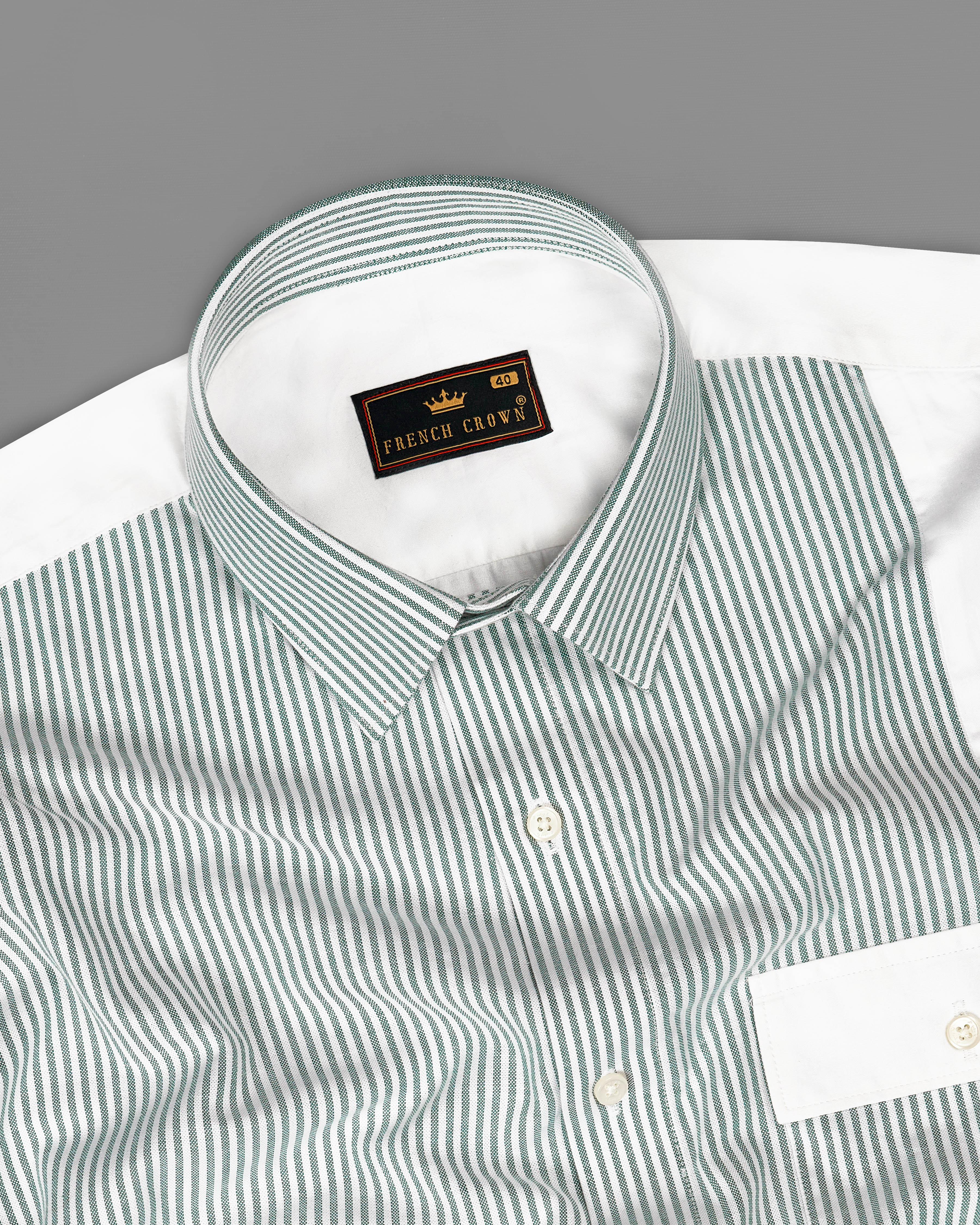 Bright White with Cascade Green Striped Royal Oxford Designer Shirt