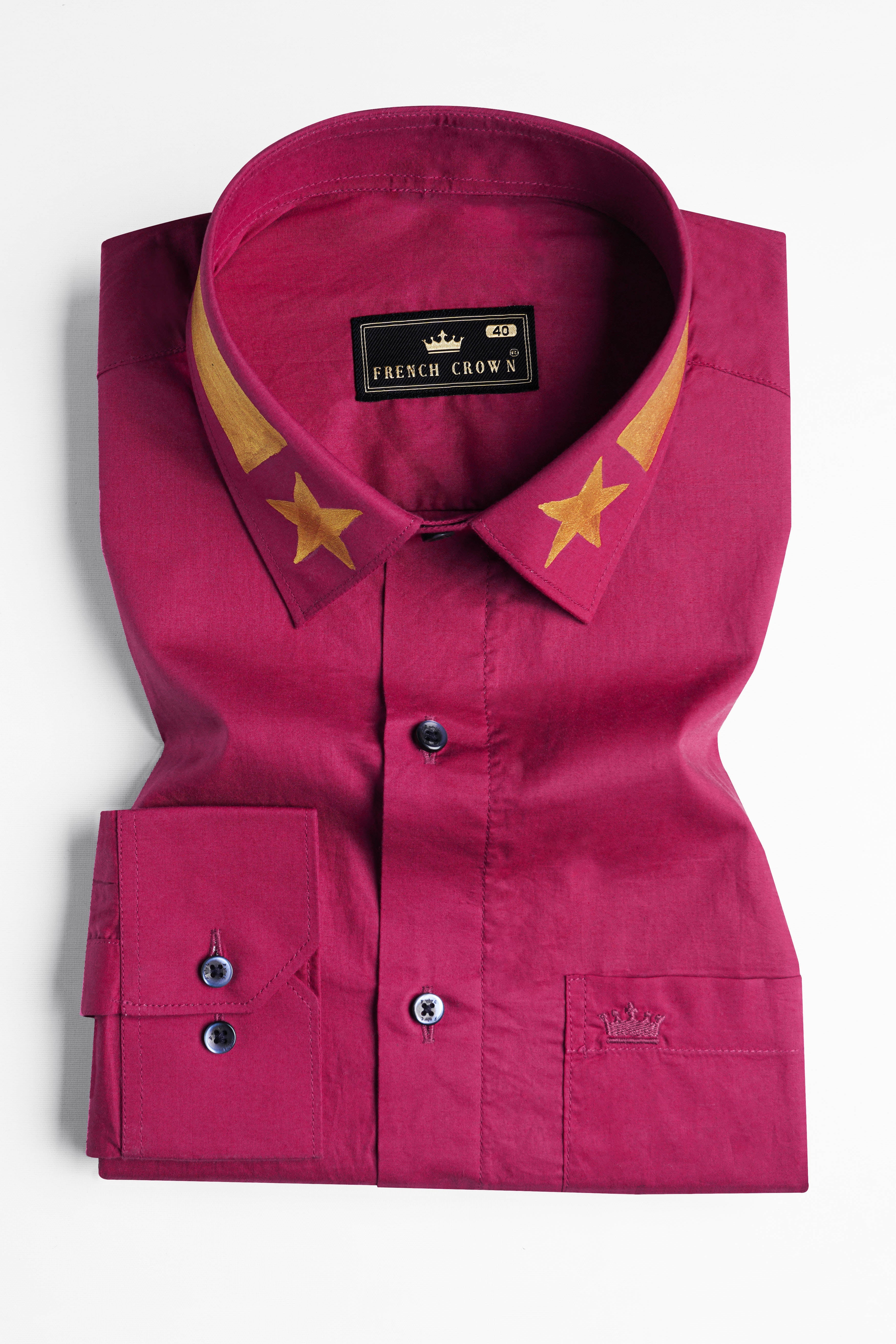 Claret Red Hand Painted Premium Cotton Designer Shirt