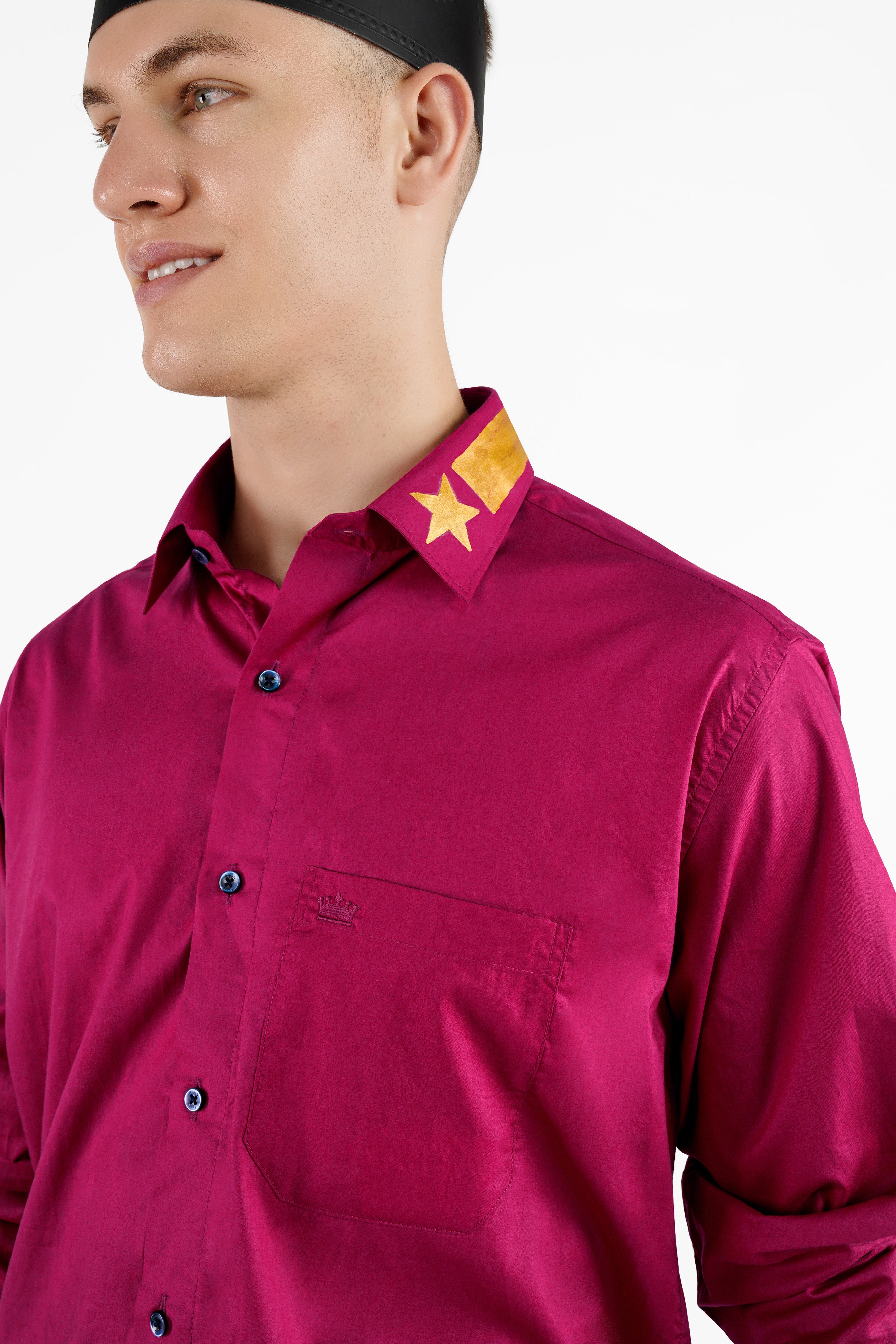 Claret Red Hand Painted Premium Cotton Designer Shirt