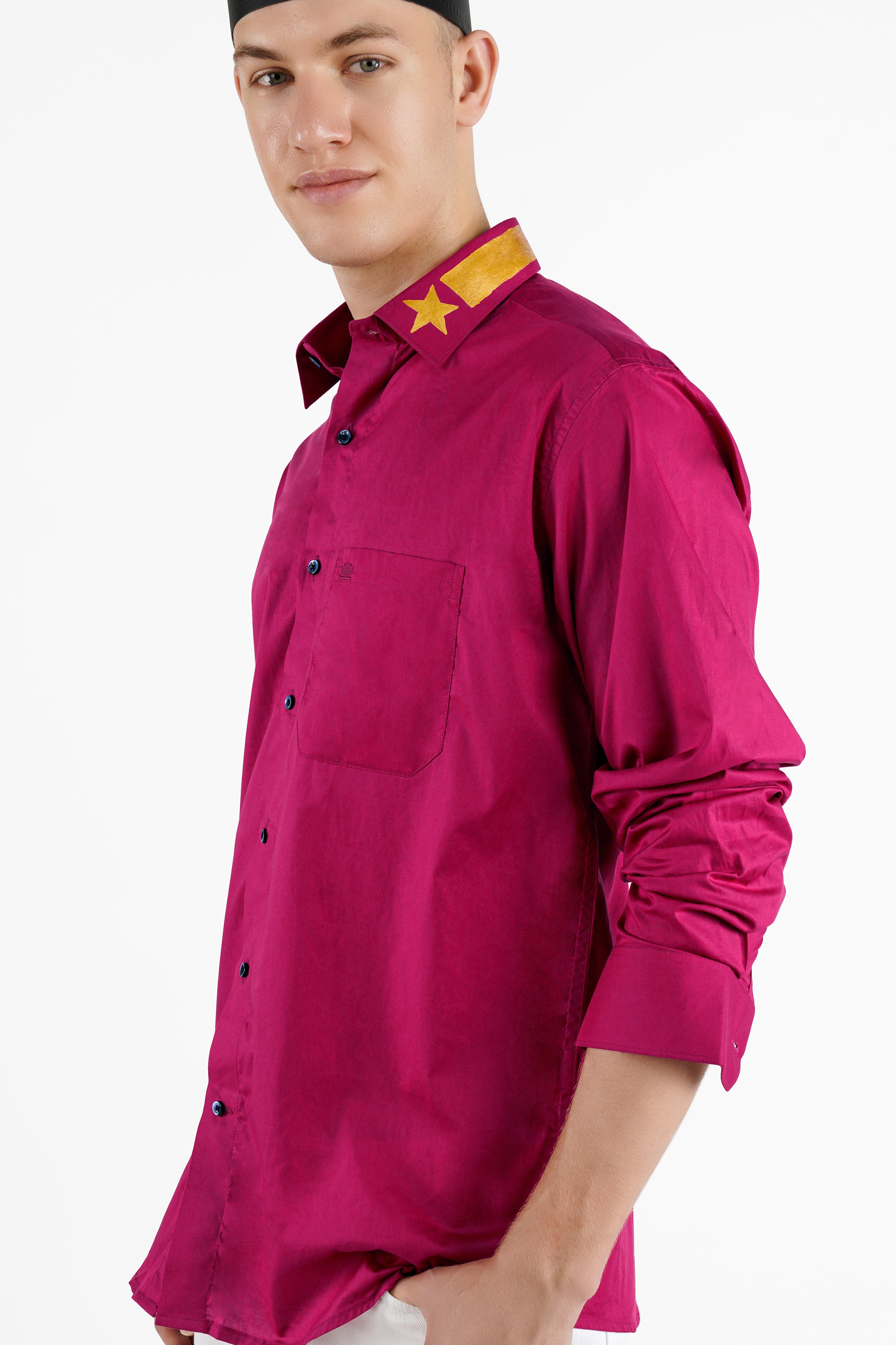 Claret Red Hand Painted Premium Cotton Designer Shirt