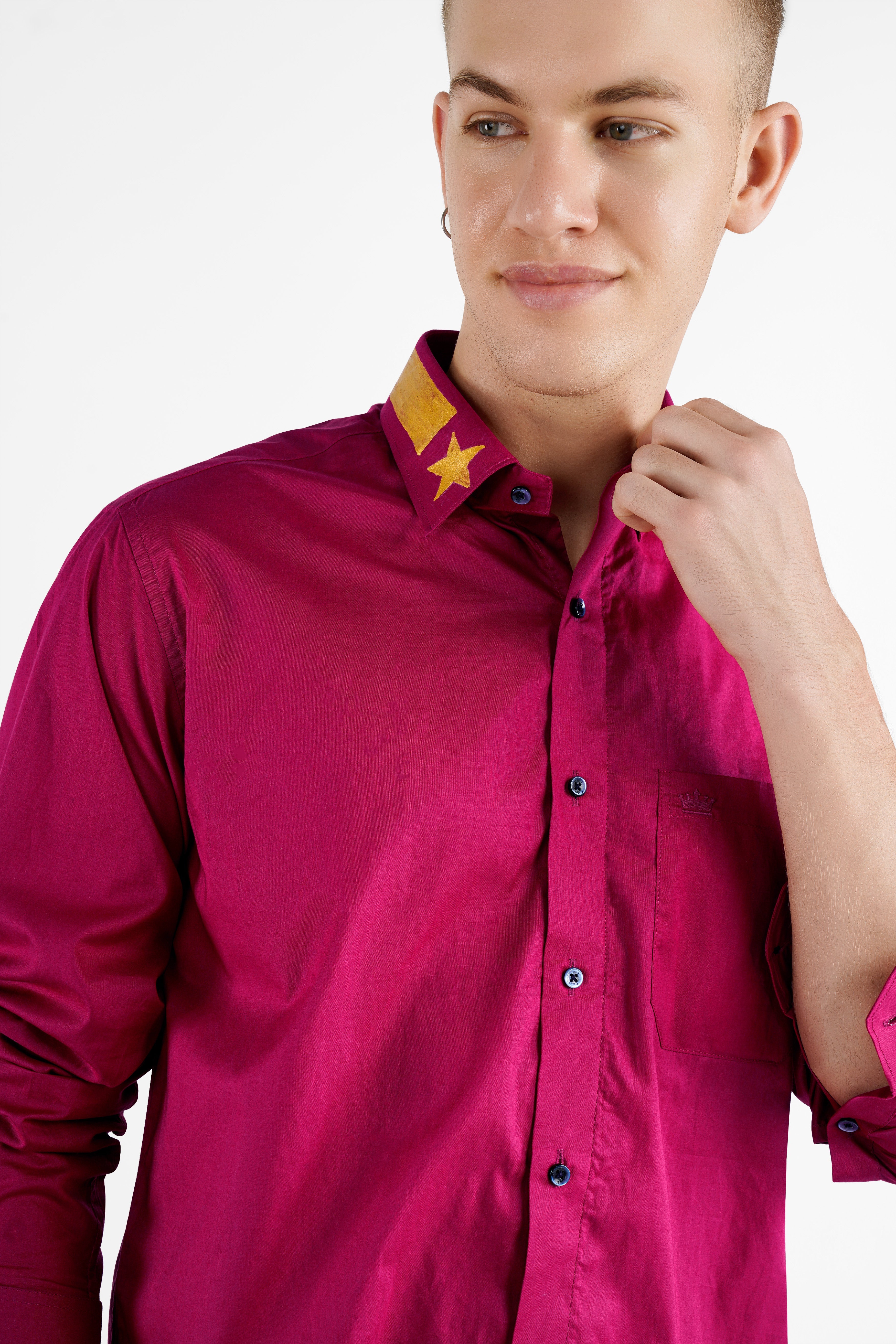 Claret Red Hand Painted Premium Cotton Designer Shirt