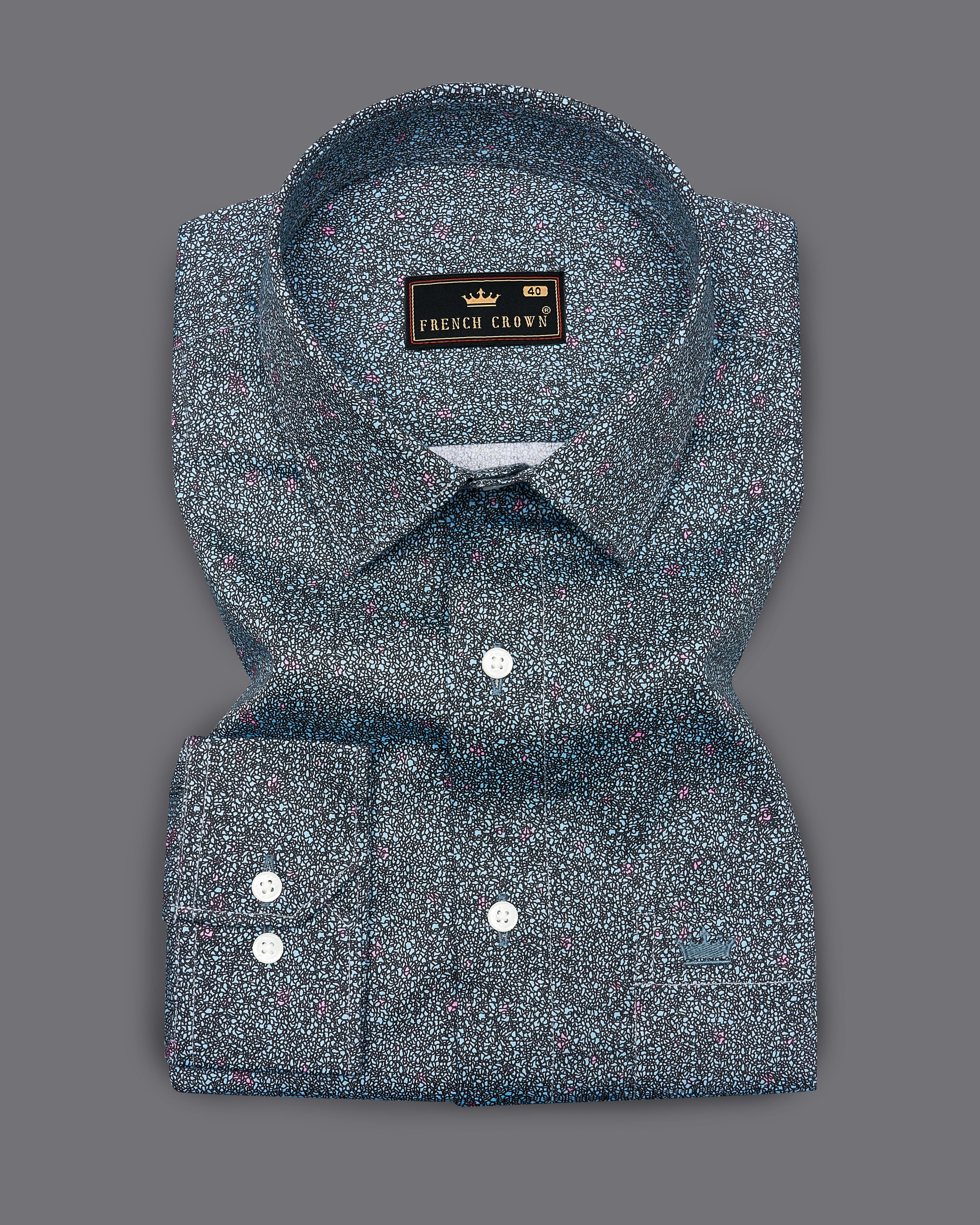 Hawkes Blue with Jade Black Printed Premium Cotton Shirt 9061-38, 9061-H-38, 9061-39, 9061-H-39, 9061-40, 9061-H-40, 9061-42, 9061-H-42, 9061-44, 9061-H-44, 9061-46, 9061-H-46, 9061-48, 9061-H-48, 9061-50, 9061-H-50, 9061-52, 9061-H-52