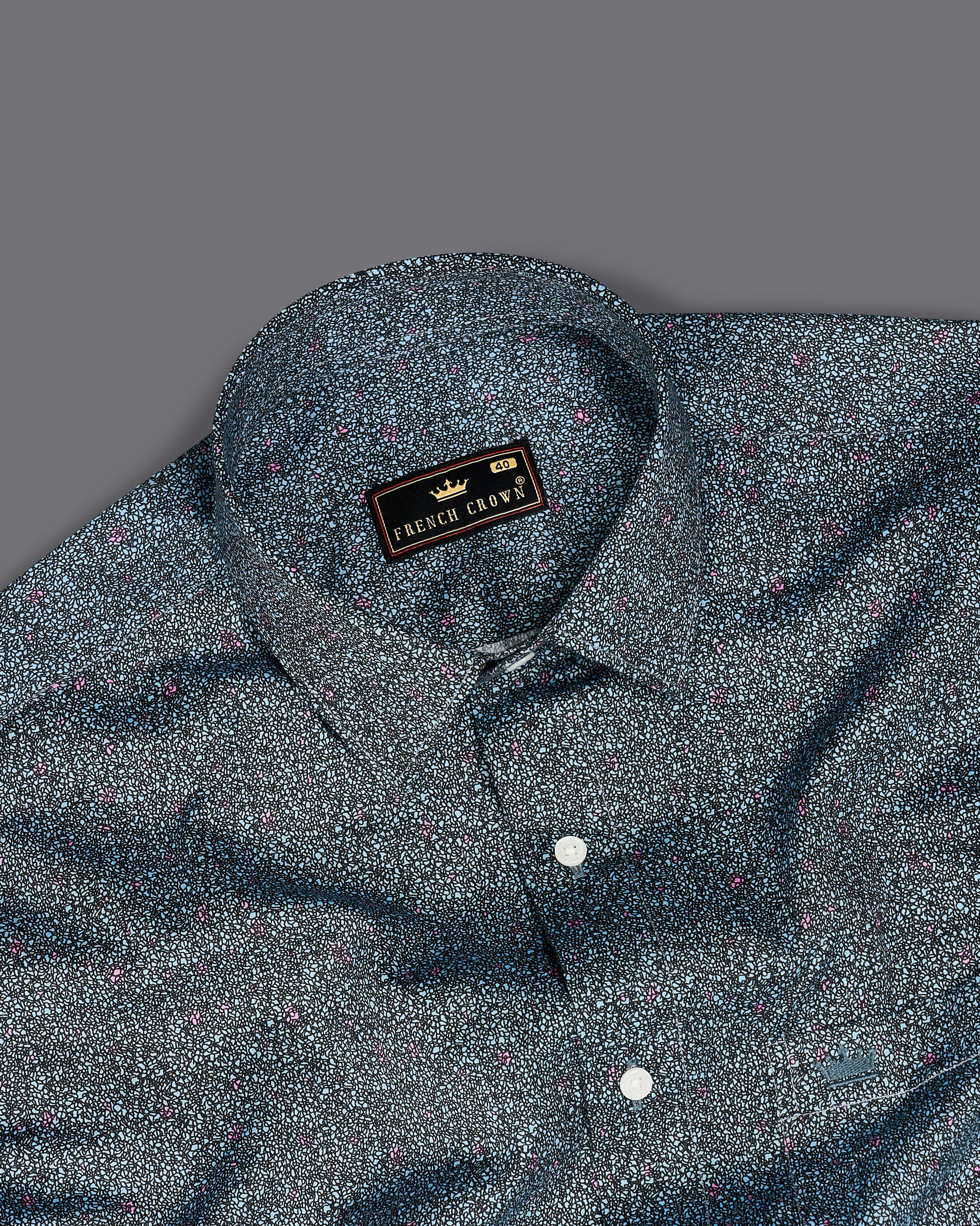 Hawkes Blue with Jade Black Printed Premium Cotton Shirt 9061-38, 9061-H-38, 9061-39, 9061-H-39, 9061-40, 9061-H-40, 9061-42, 9061-H-42, 9061-44, 9061-H-44, 9061-46, 9061-H-46, 9061-48, 9061-H-48, 9061-50, 9061-H-50, 9061-52, 9061-H-52