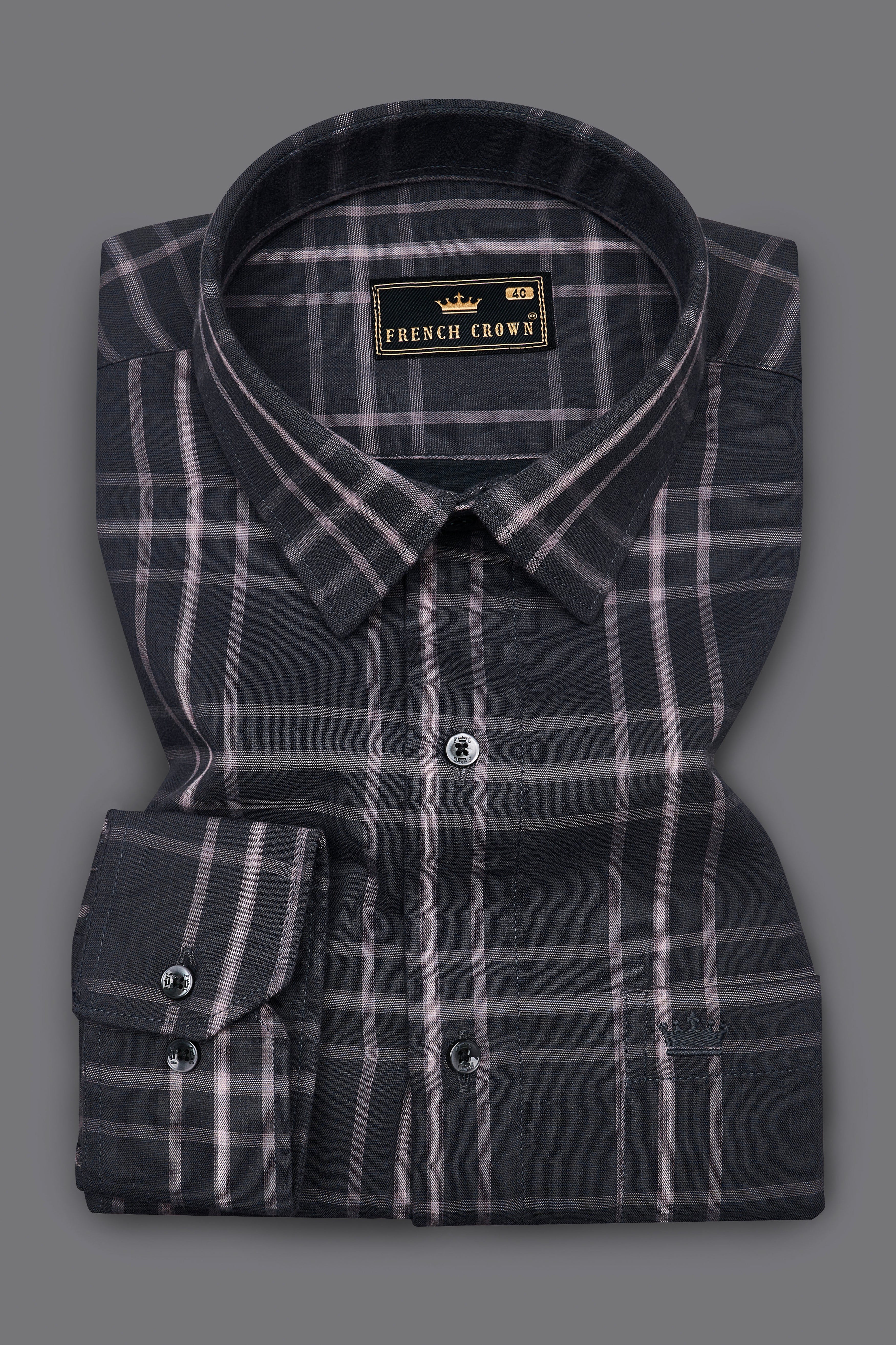 Jade Black with Maverick Pink Twill Windowpane Premium Cotton Shirt