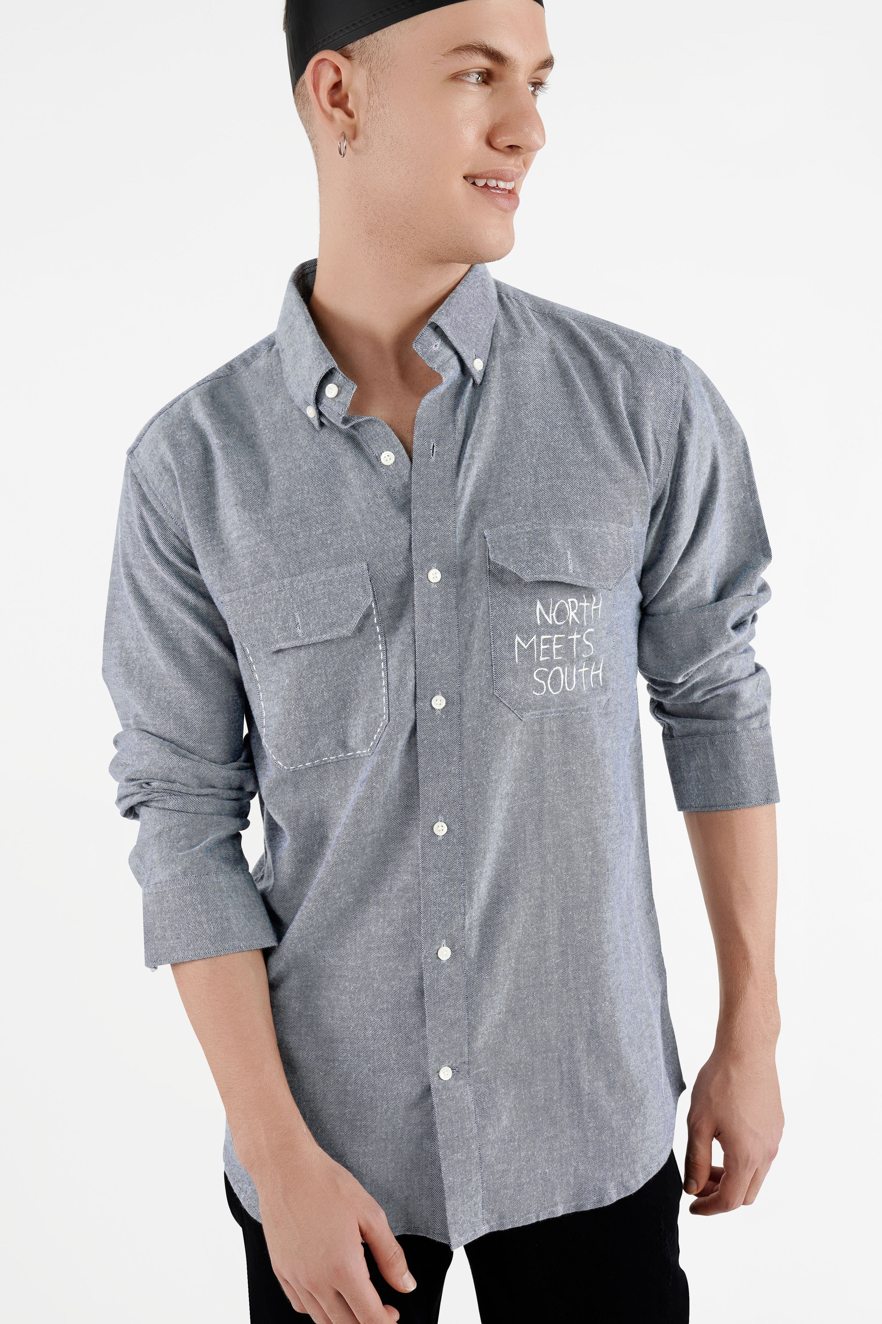 Battleship Gray Hand Painted Flannel Designer Shirt