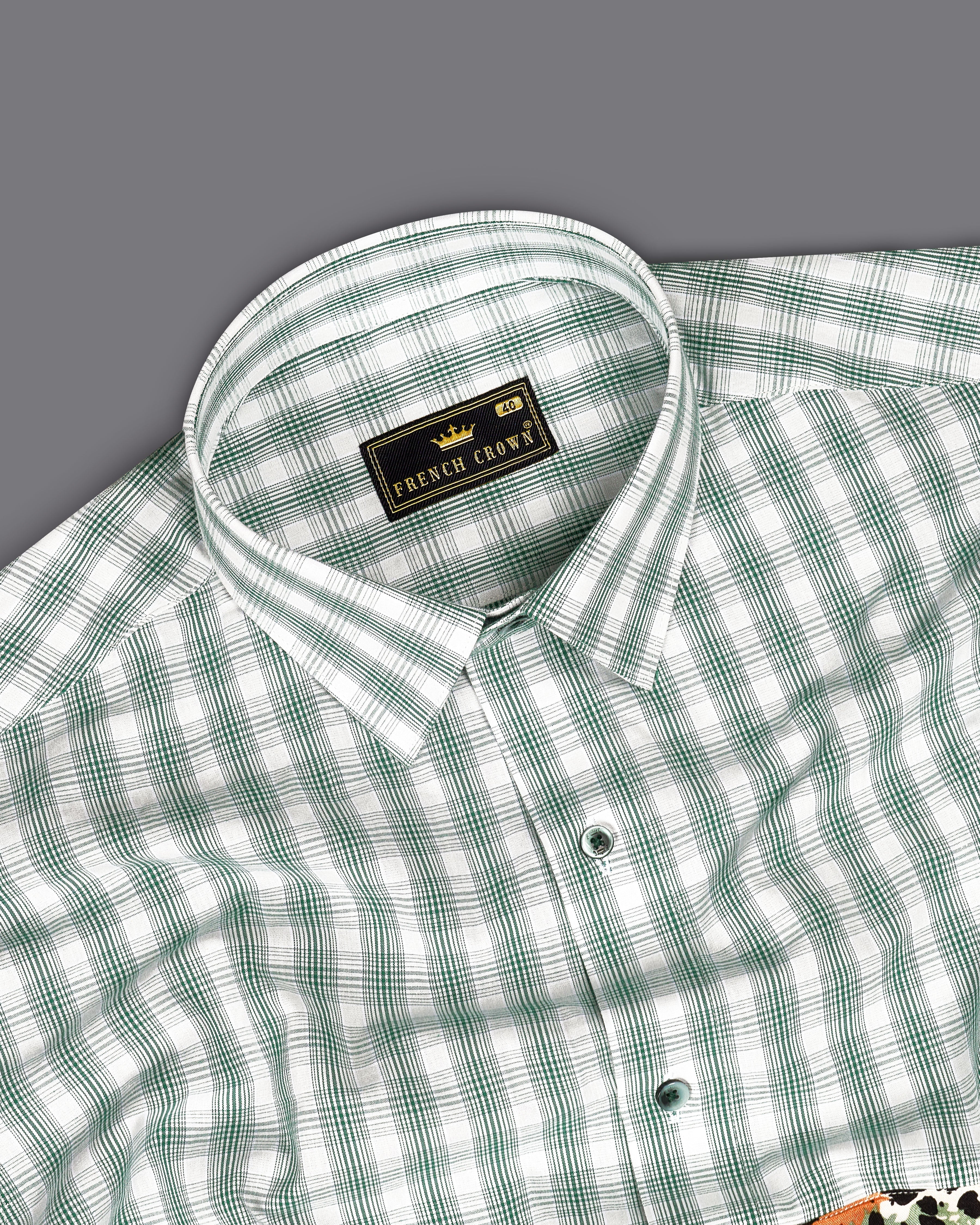 Plantation Green with White Checkered and Tiger Striped Premium Cotton Designer Shirt 9078-GR-P127-38, 9078-GR-P127-H-38, 9078-GR-P127-39, 9078-GR-P127-H-39, 9078-GR-P127-40, 9078-GR-P127-H-40, 9078-GR-P127-42, 9078-GR-P127-H-42, 9078-GR-P127-44, 9078-GR-P127-H-44, 9078-GR-P127-46, 9078-GR-P127-H-46, 9078-GR-P127-48, 9078-GR-P127-H-48, 9078-GR-P127-50, 9078-GR-P127-H-50, 9078-GR-P127-52, 9078-GR-P127-H-52