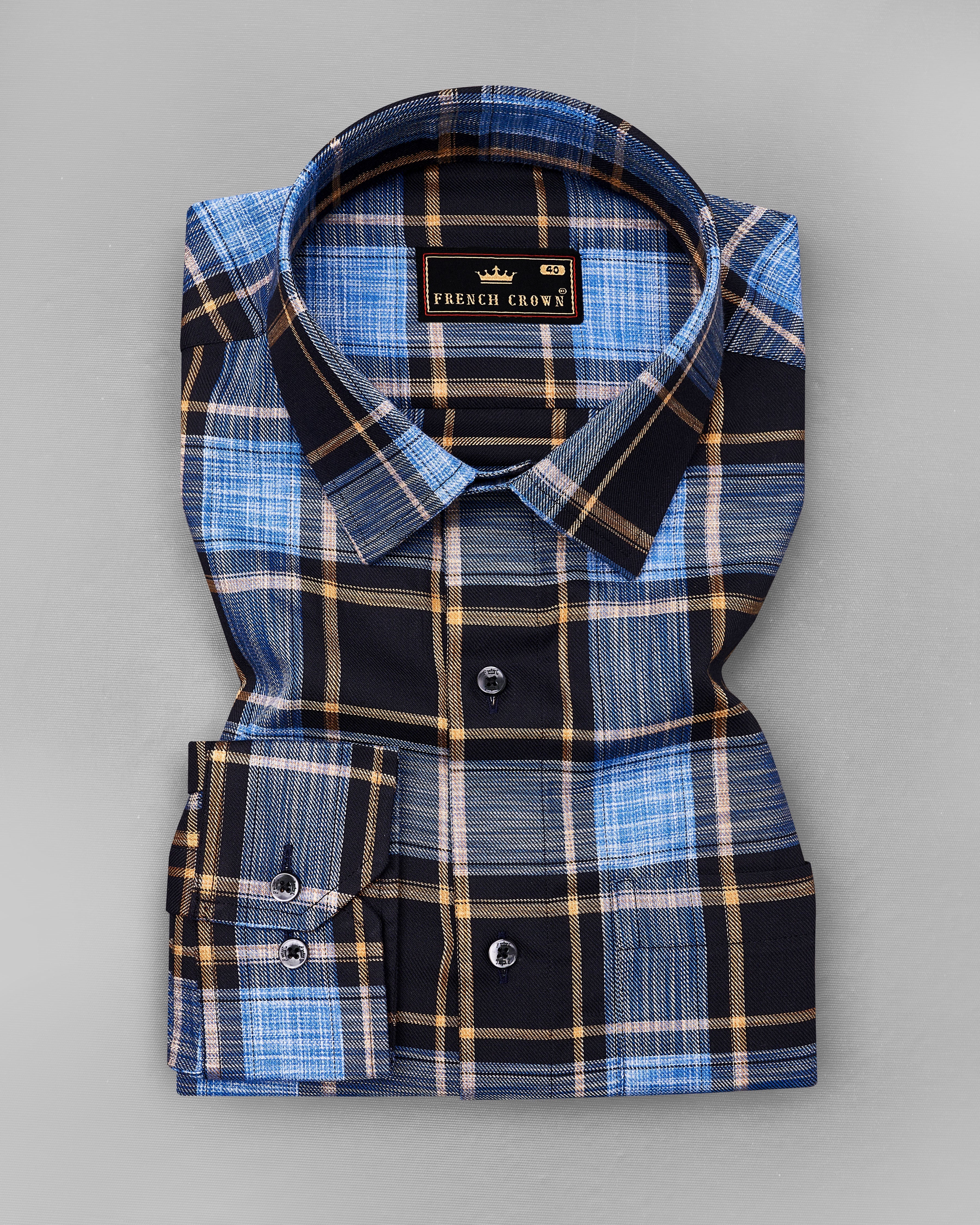 Periwinkle Blue with Black Twill Plaid Premium Cotton Shirt 9085-BLK-38, 9085-BLK-H-38, 9085-BLK-39, 9085-BLK-H-39, 9085-BLK-40, 9085-BLK-H-40, 9085-BLK-42, 9085-BLK-H-42, 9085-BLK-44, 9085-BLK-H-44, 9085-BLK-46, 9085-BLK-H-46, 9085-BLK-48, 9085-BLK-H-48, 9085-BLK-50, 9085-BLK-H-50, 9085-BLK-52, 9085-BLK-H-52