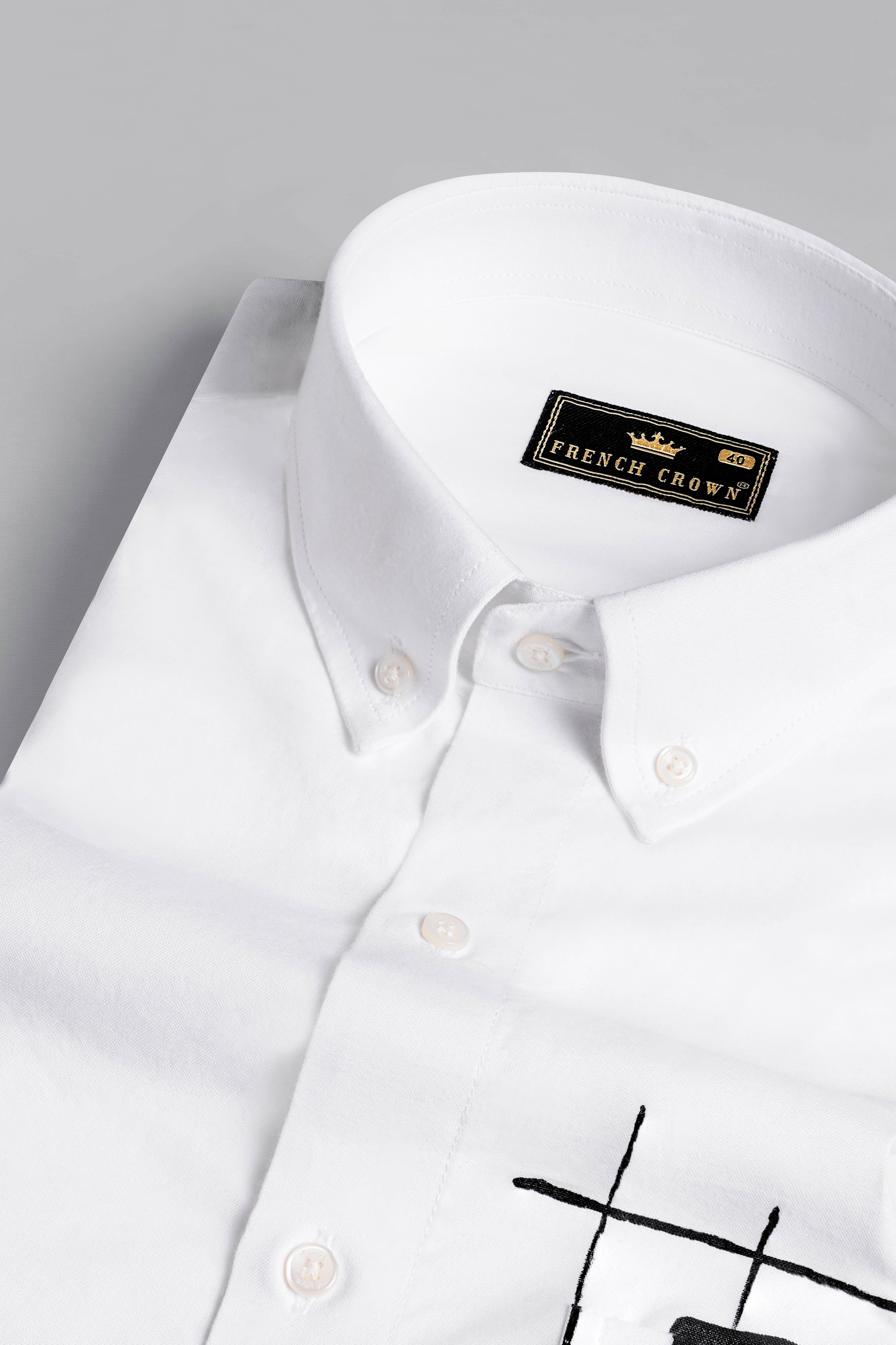 Bright White with Black Hand Painted Royal Oxford Designer Shirt